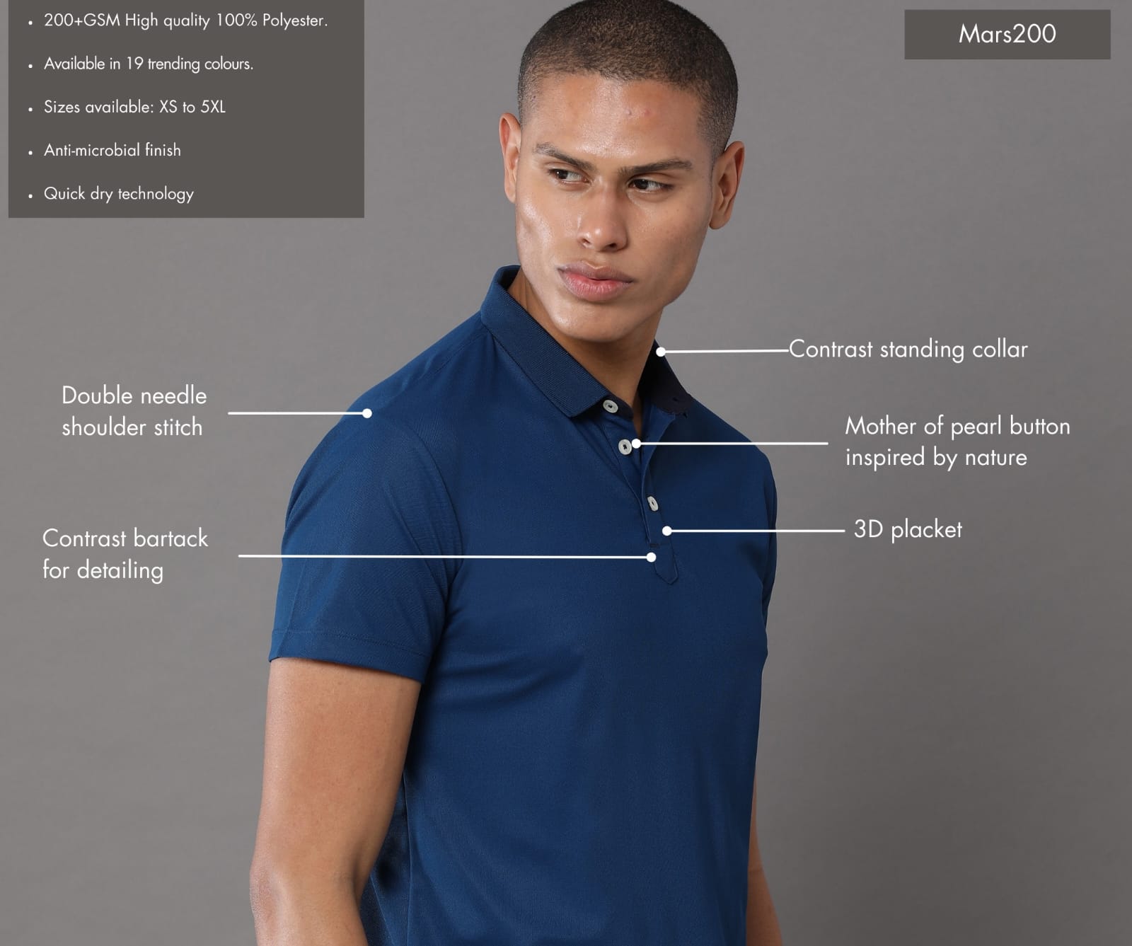 TDOM Men’s Teal Blue Mars200 Polo T-Shirt
