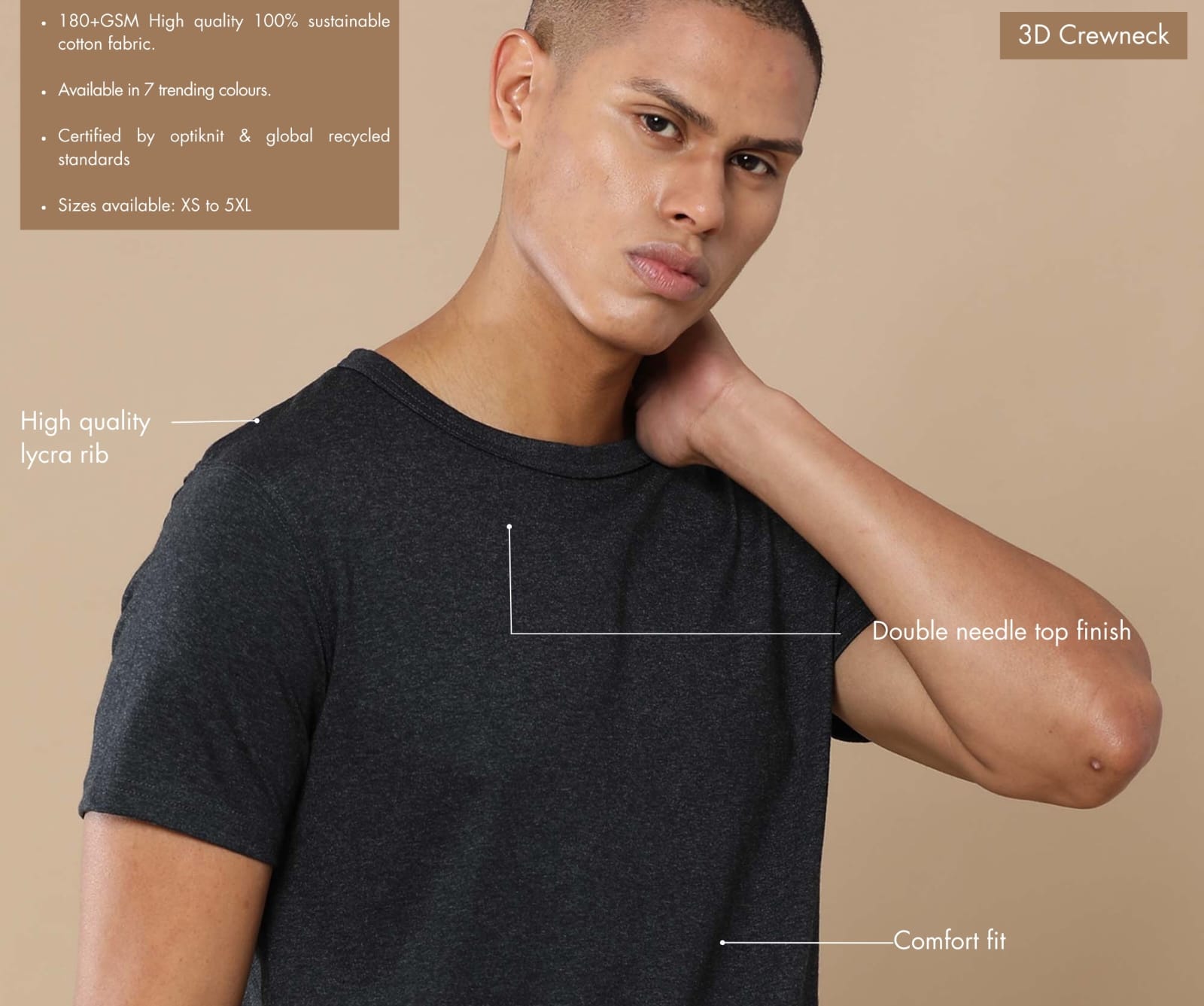 TDOM Men’s Charcoal Melange Crewneck T-Shirt