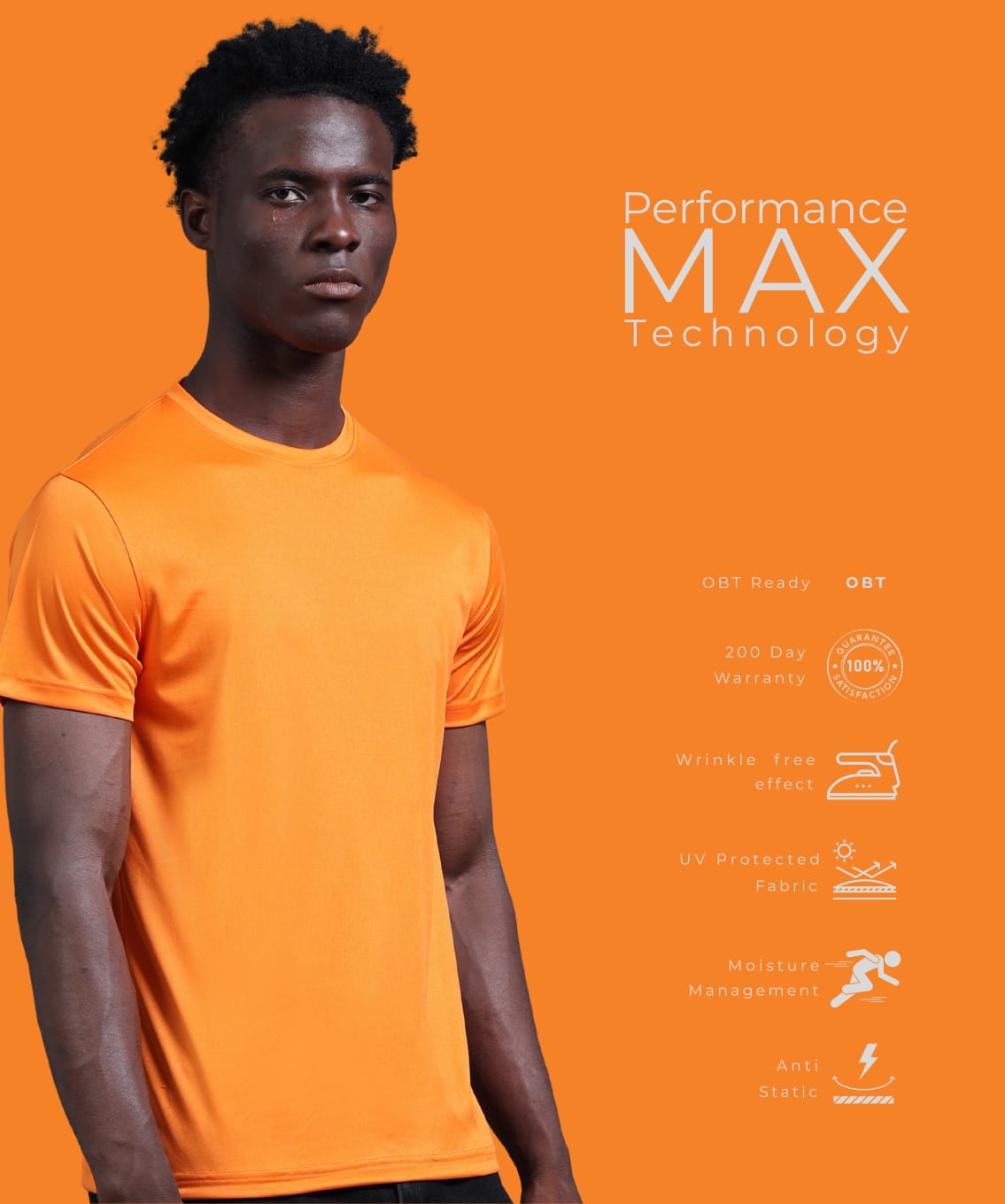 Mobilitee Tangy Orange Crew Neck T-Shirt