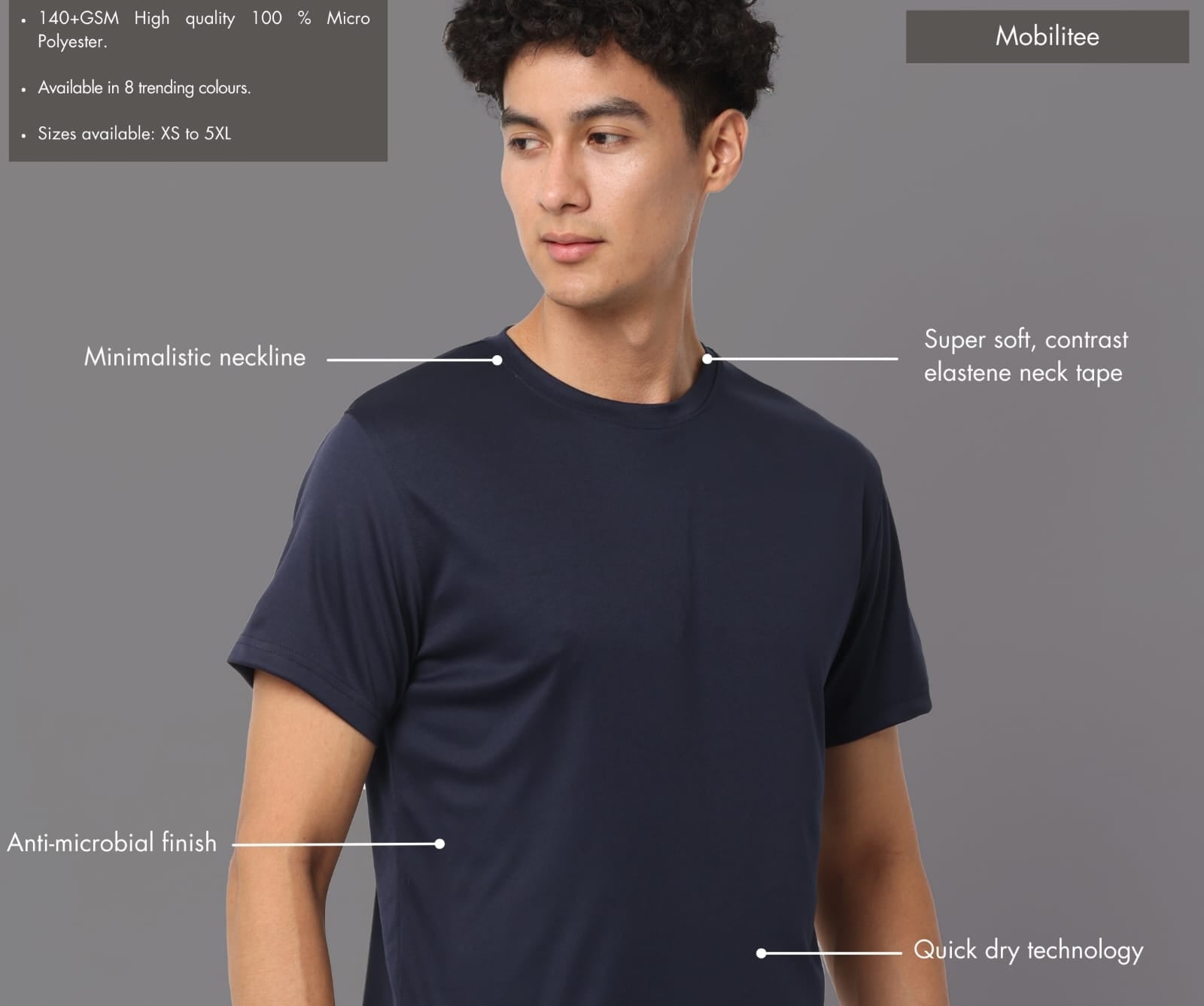 Mobilitee Midnight Navy Crew Neck T-Shirt