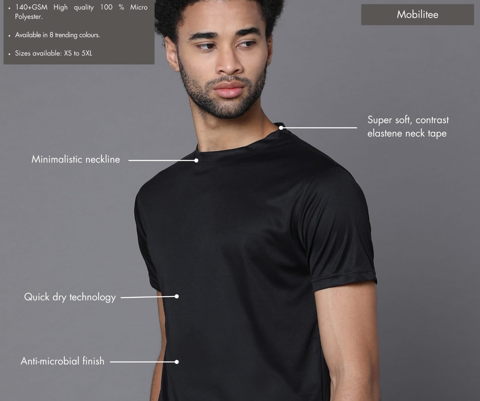 Mobilitee Classic Black Crew Neck T-Shirt