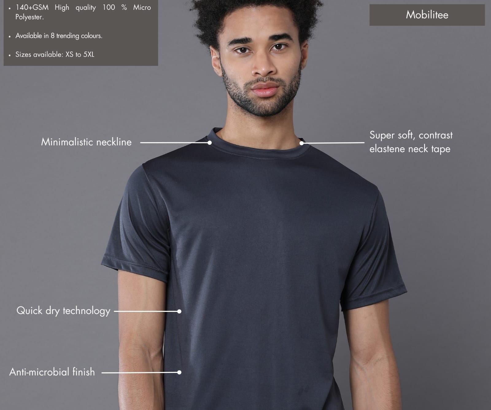 Mobilitee Dark Grey Crew Neck T-Shirt