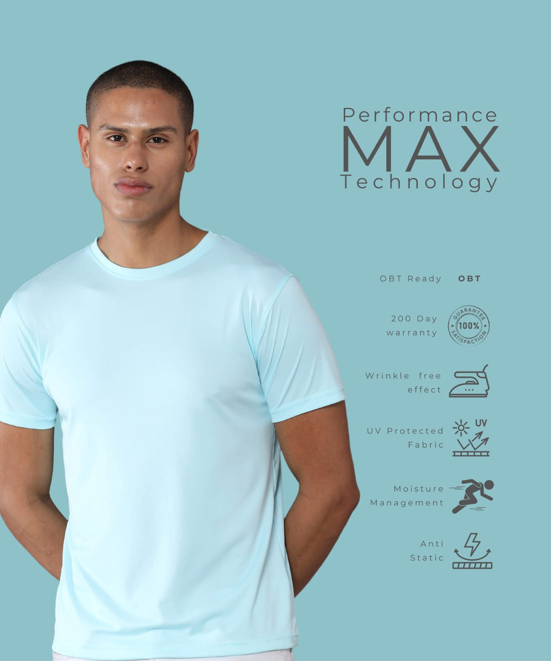 Mobilitee Mint Blue Crew Neck T-Shirt