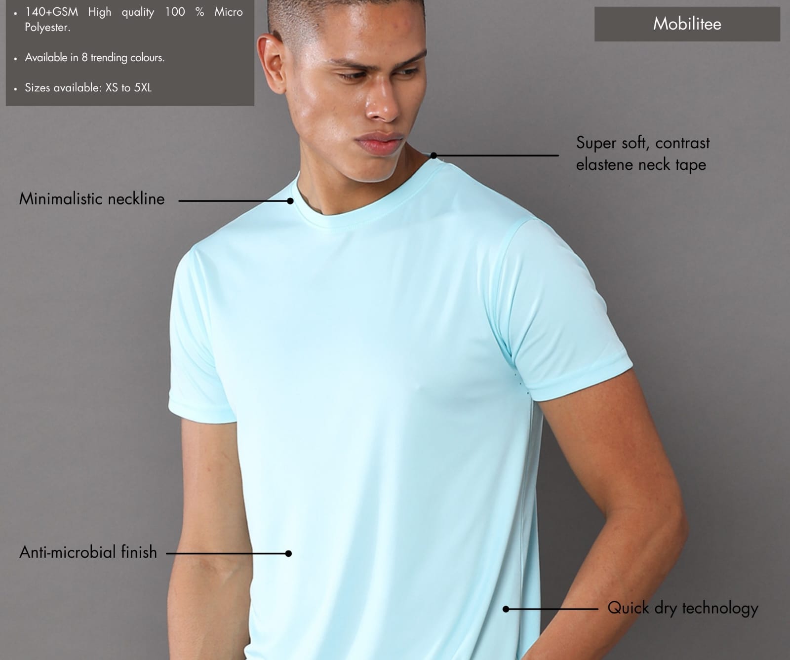 Mobilitee Mint Blue Crew Neck T-Shirt