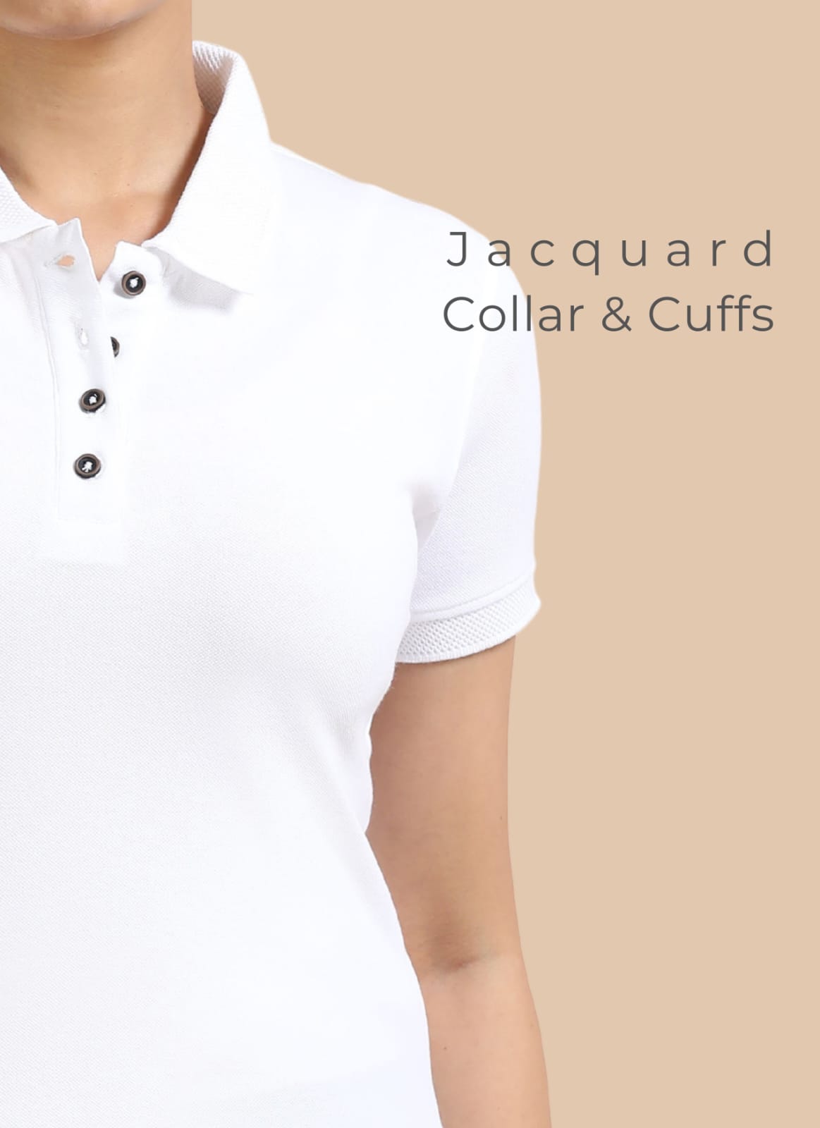 TDOM Women’s White Jacquard Polo T-Shirt