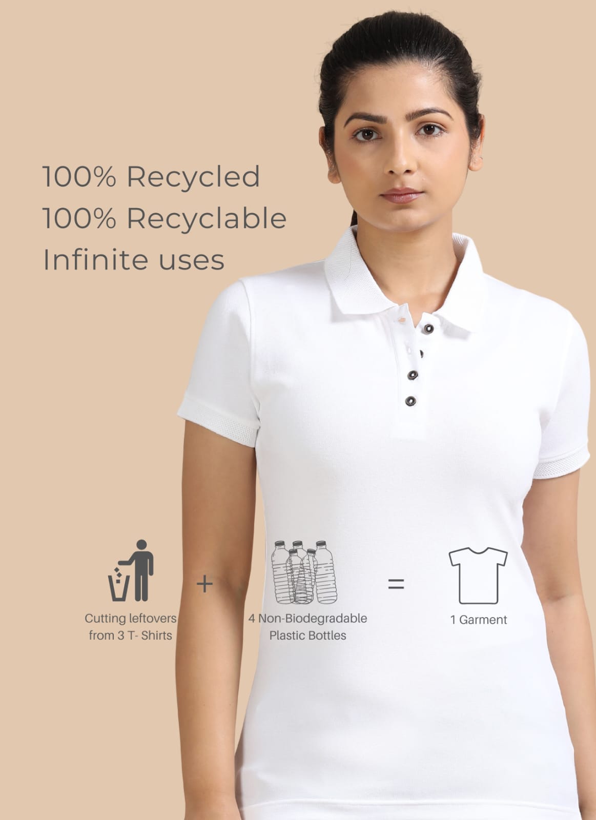 TDOM Women’s White Jacquard Polo T-Shirt