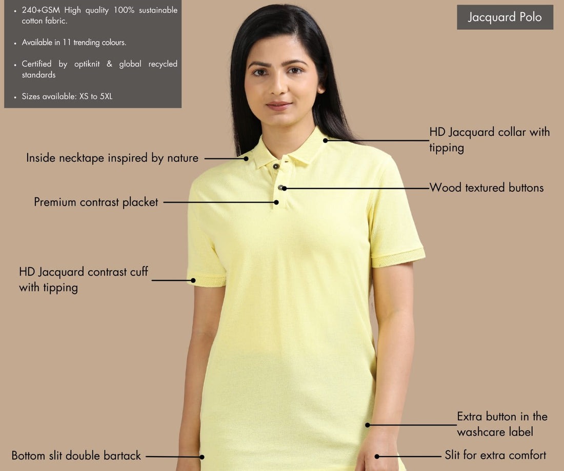 TDOM Women’s Sunrise Yellow Jacquard Polo T-Shirt