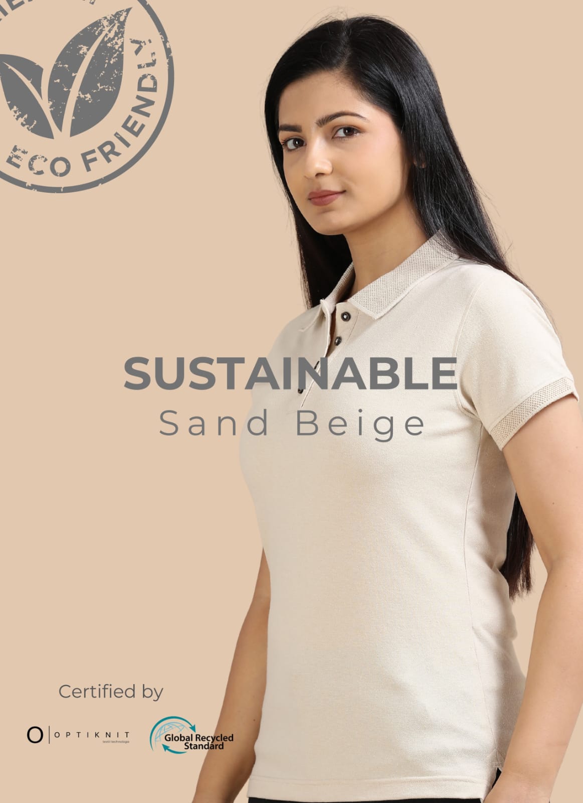 TDOM Women’s Sand Beige Jacquard Polo T-Shirt