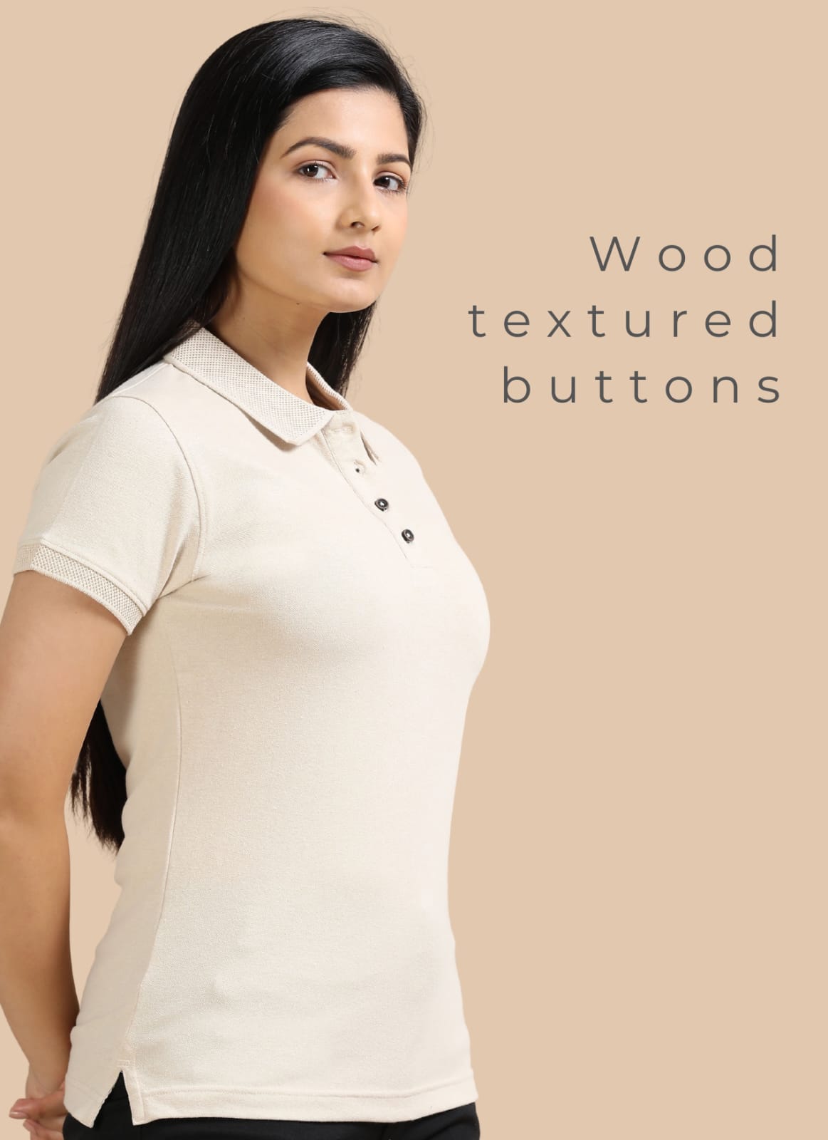 TDOM Women’s Sand Beige Jacquard Polo T-Shirt