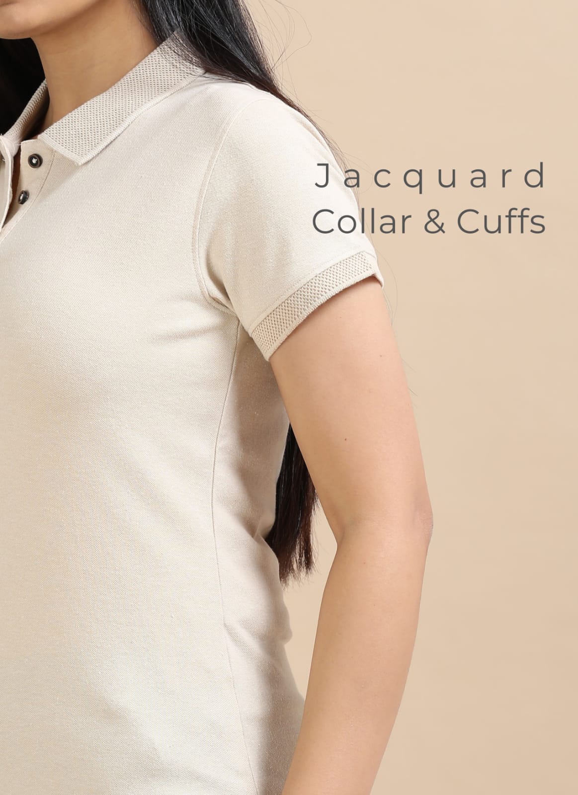 TDOM Women’s Sand Beige Jacquard Polo T-Shirt