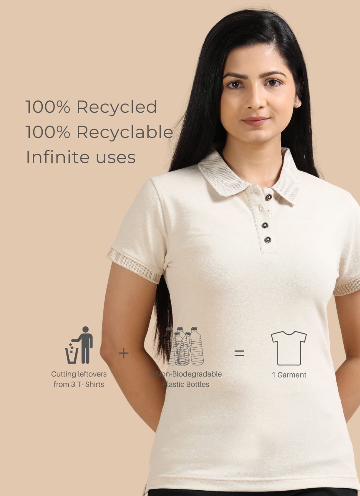 TDOM Women’s Sand Beige Jacquard Polo T-Shirt