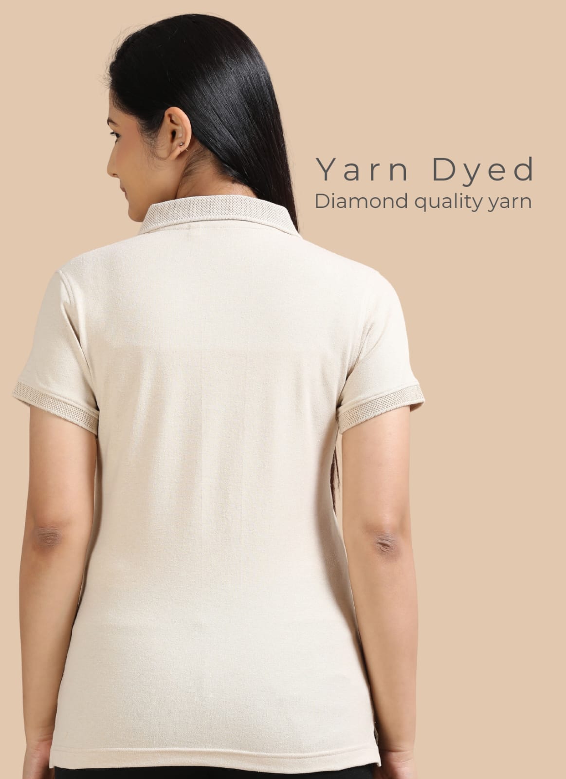 TDOM Women’s Sand Beige Jacquard Polo T-Shirt