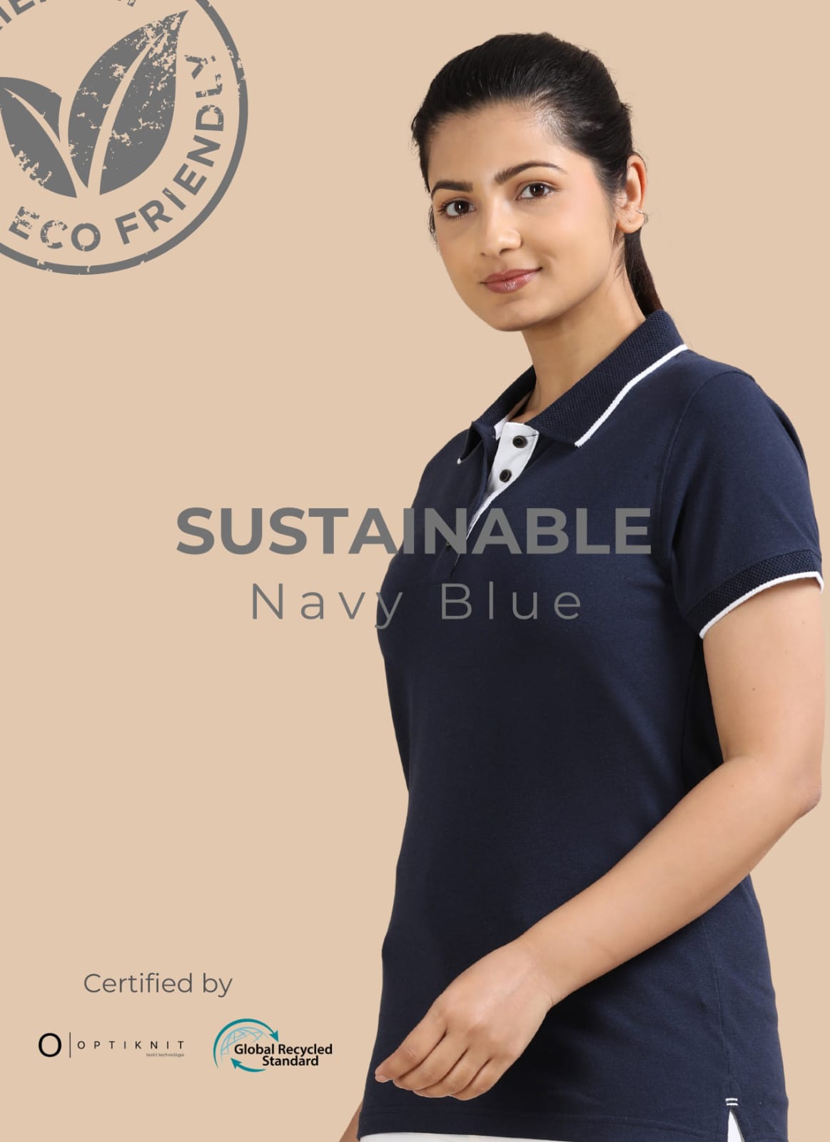 TDOM Women’s Navy Blue Jacquard Polo T-Shirt