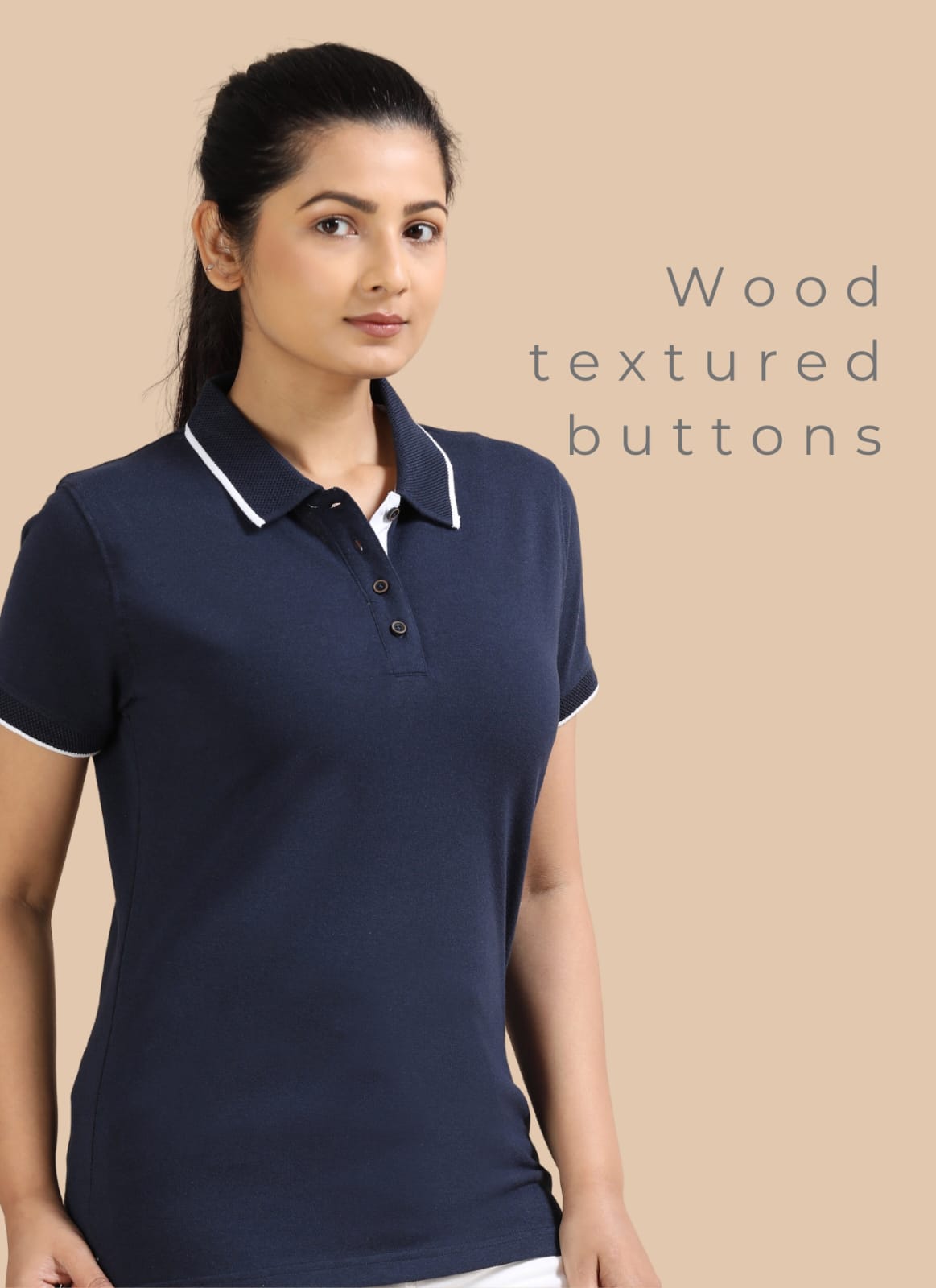 TDOM Women’s Navy Blue Jacquard Polo T-Shirt