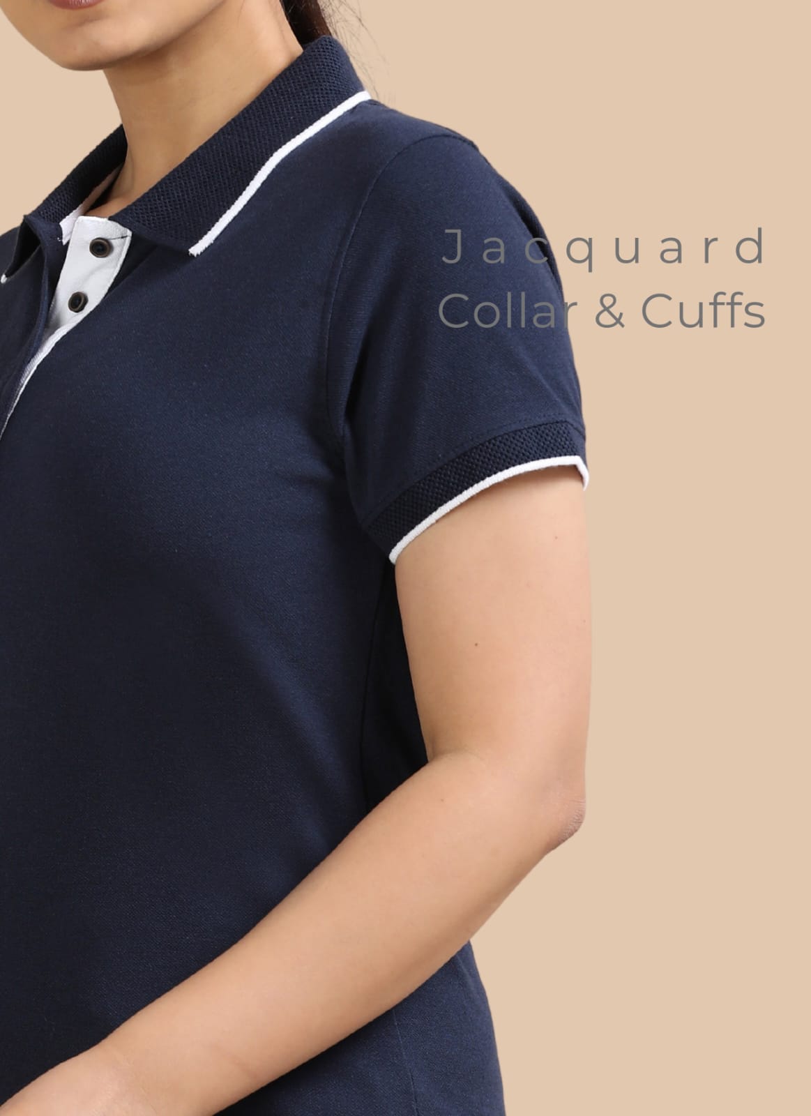 TDOM Women’s Navy Blue Jacquard Polo T-Shirt