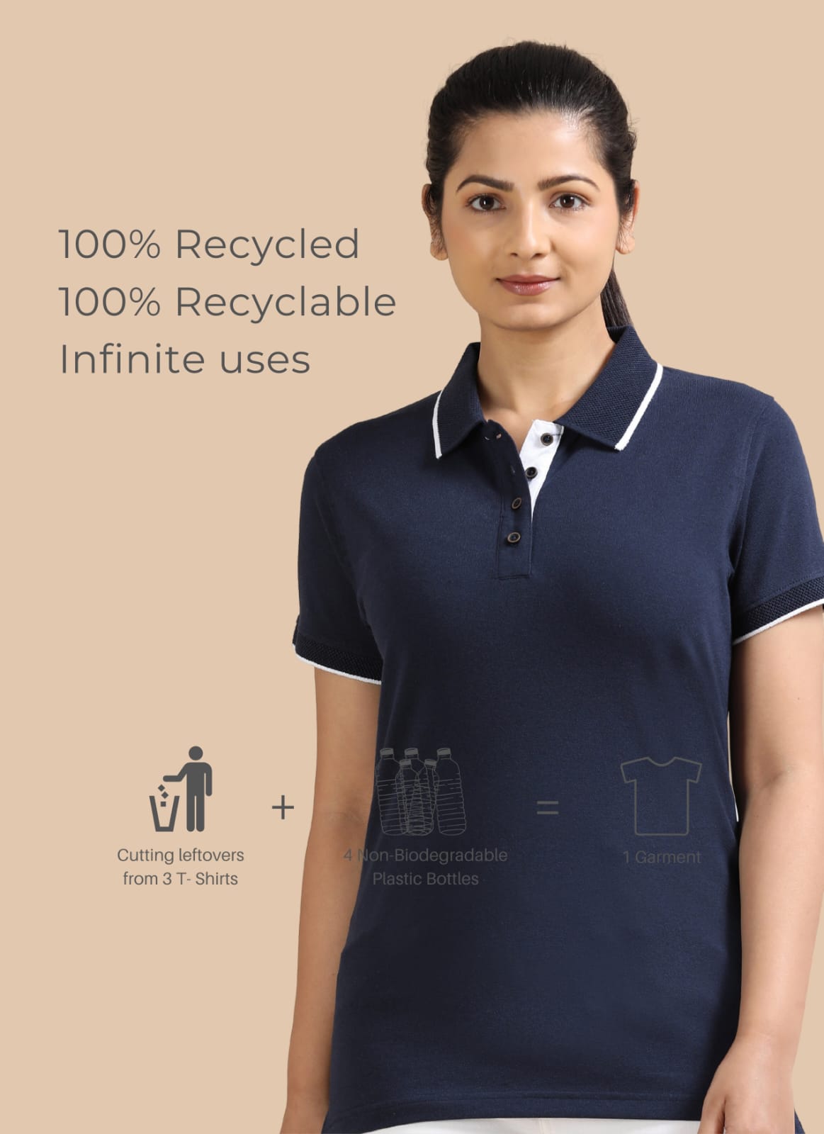 TDOM Women’s Navy Blue Jacquard Polo T-Shirt