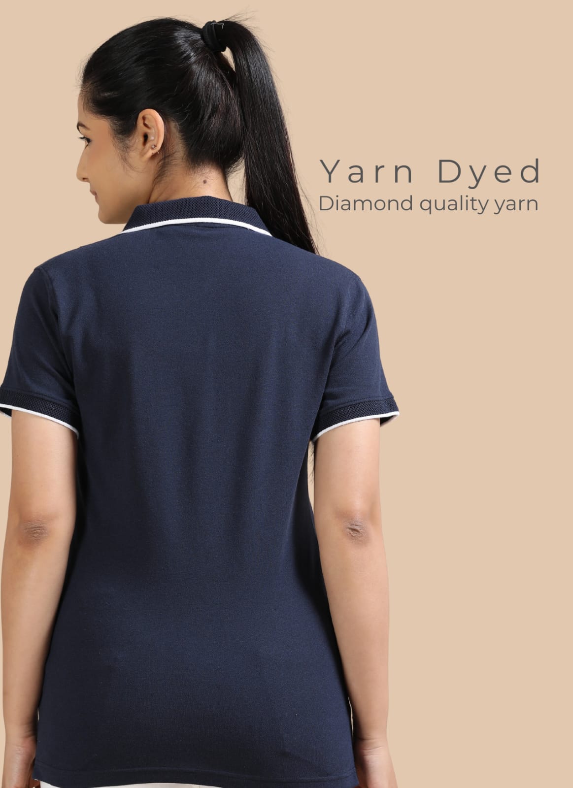 TDOM Women’s Navy Blue Jacquard Polo T-Shirt