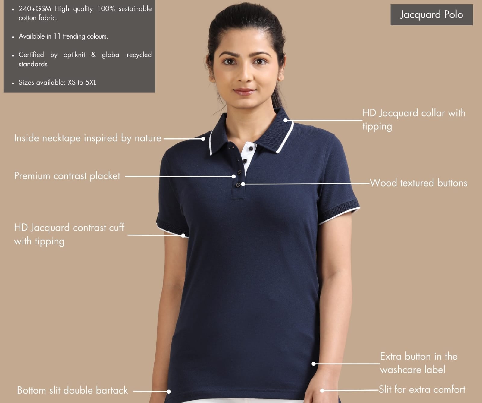 TDOM Women’s Navy Blue Jacquard Polo T-Shirt