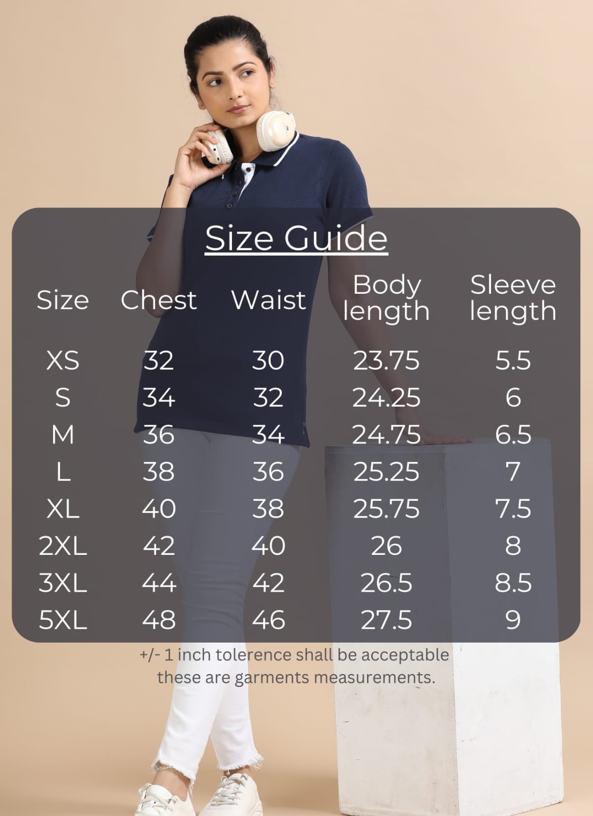 TDOM Women’s Navy Blue Jacquard Polo T-Shirt