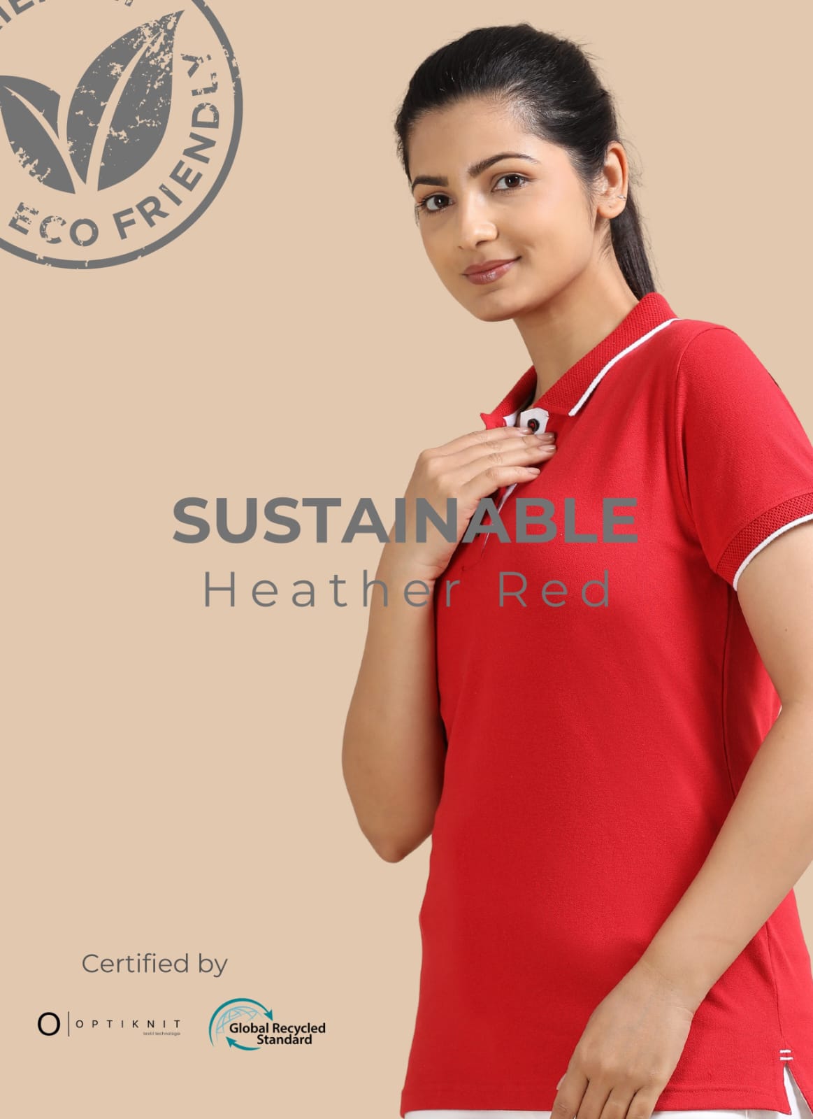 TDOM Women’s Heather Red Jacquard Polo T-Shirt