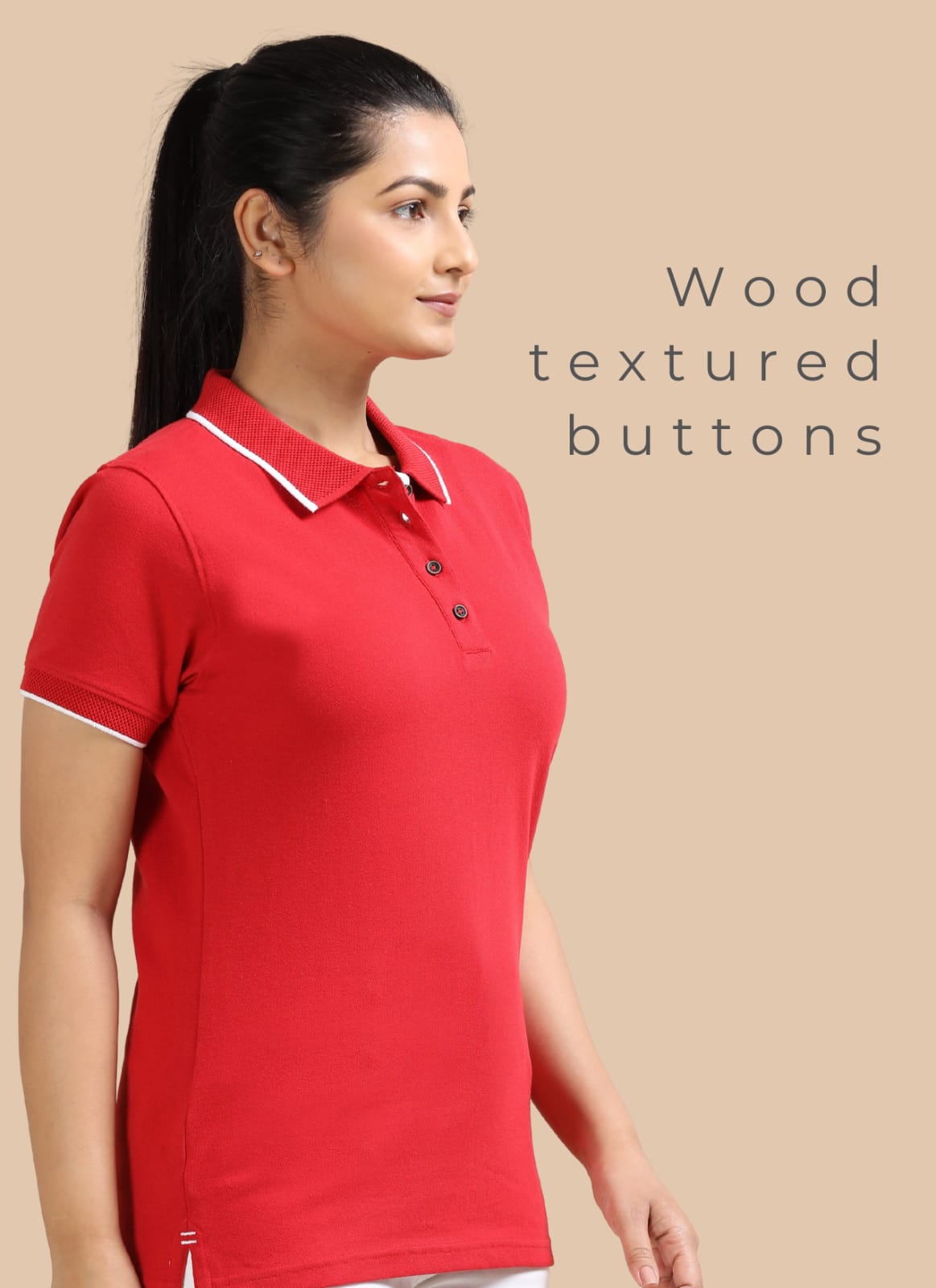 TDOM Women’s Heather Red Jacquard Polo T-Shirt