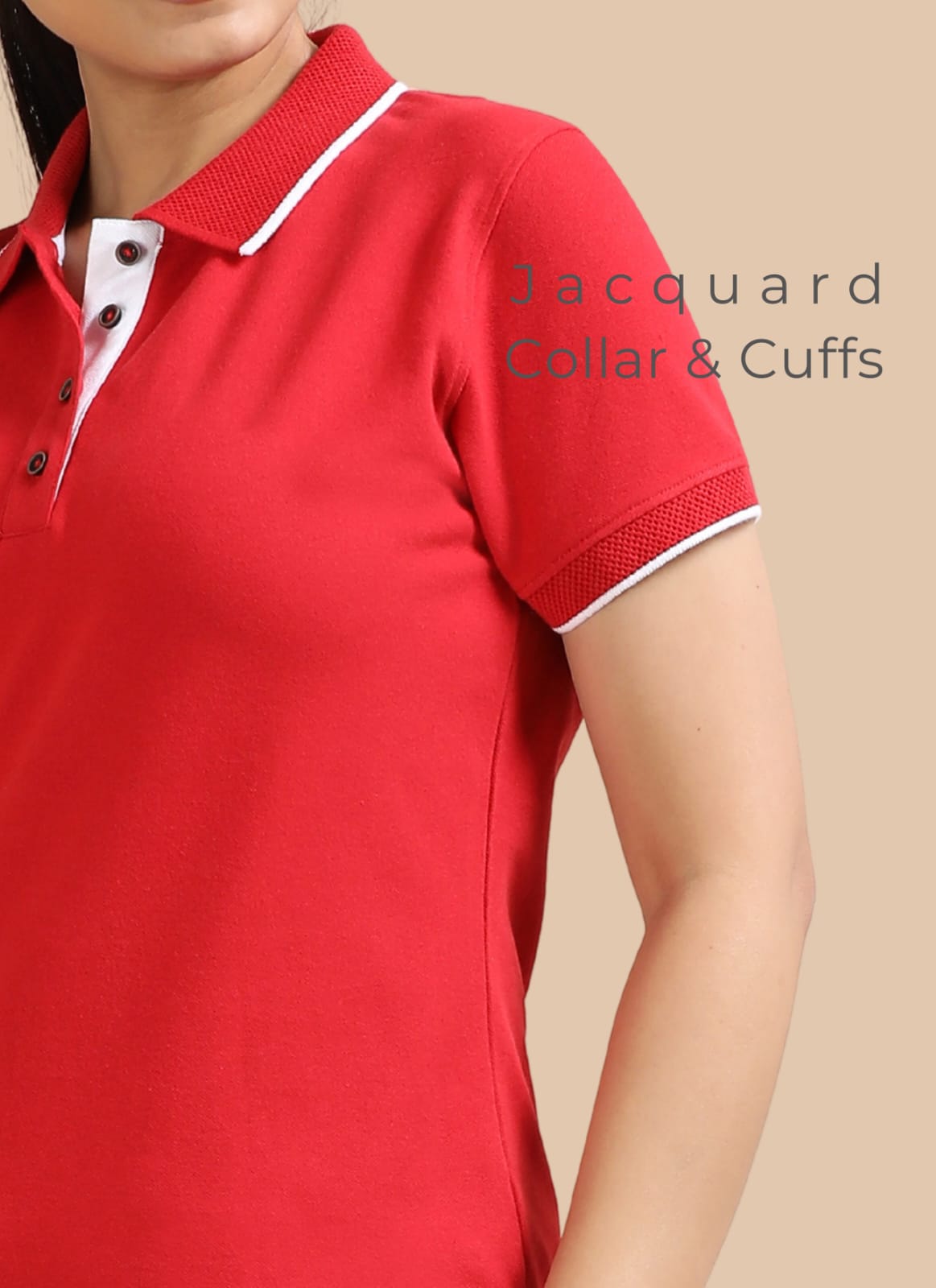 TDOM Women’s Heather Red Jacquard Polo T-Shirt