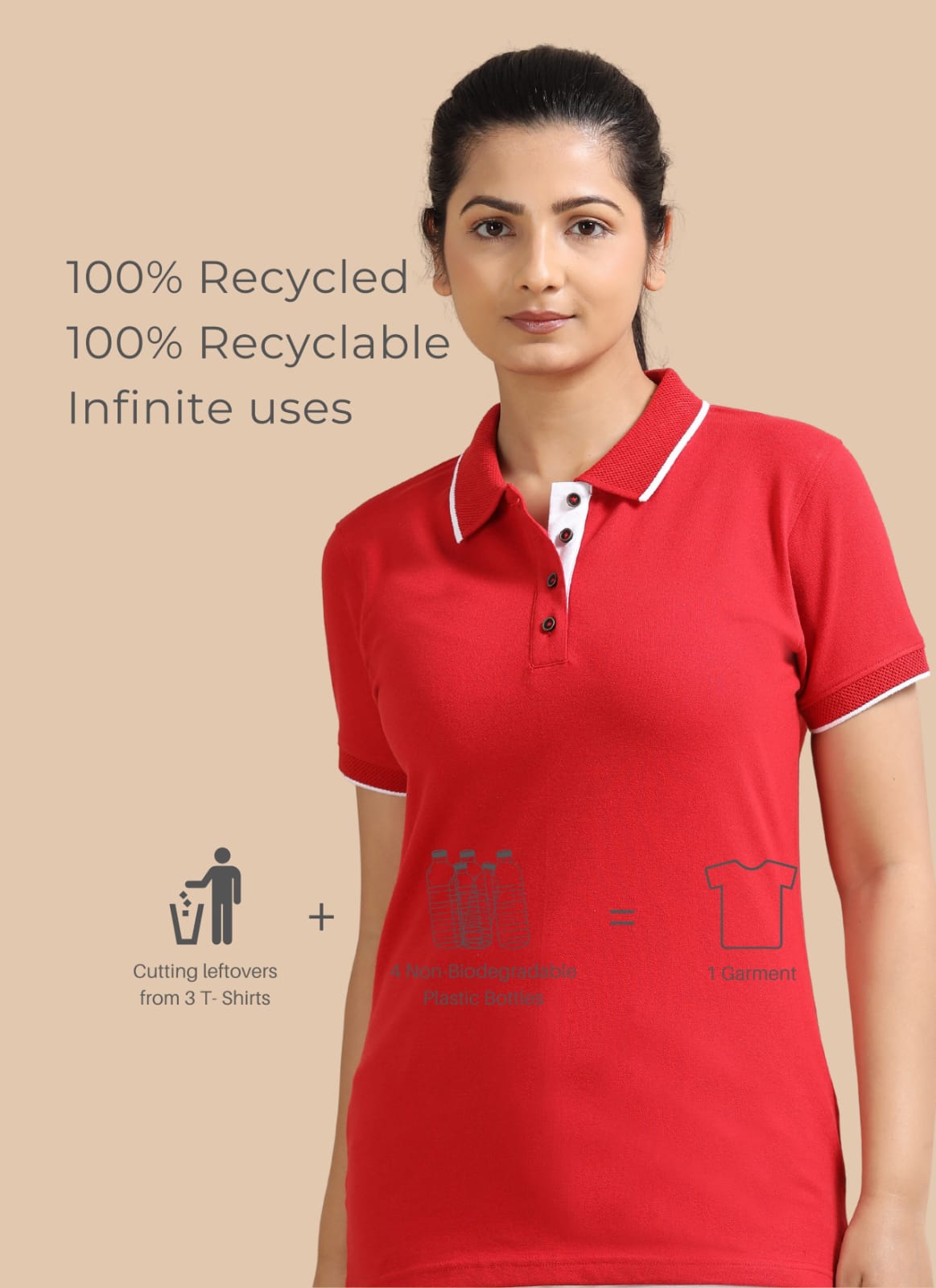 TDOM Women’s Heather Red Jacquard Polo T-Shirt