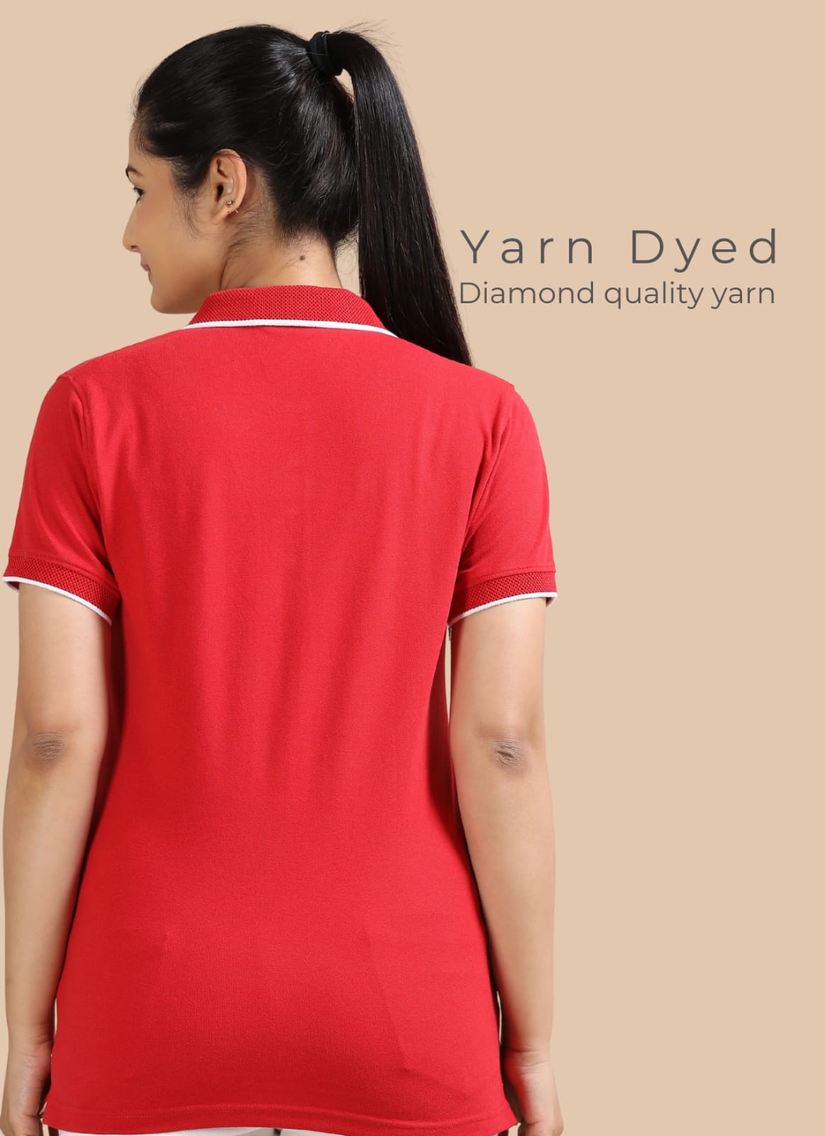 TDOM Women’s Heather Red Jacquard Polo T-Shirt