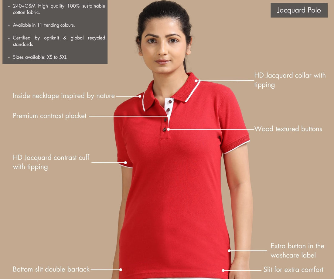 TDOM Women’s Heather Red Jacquard Polo T-Shirt