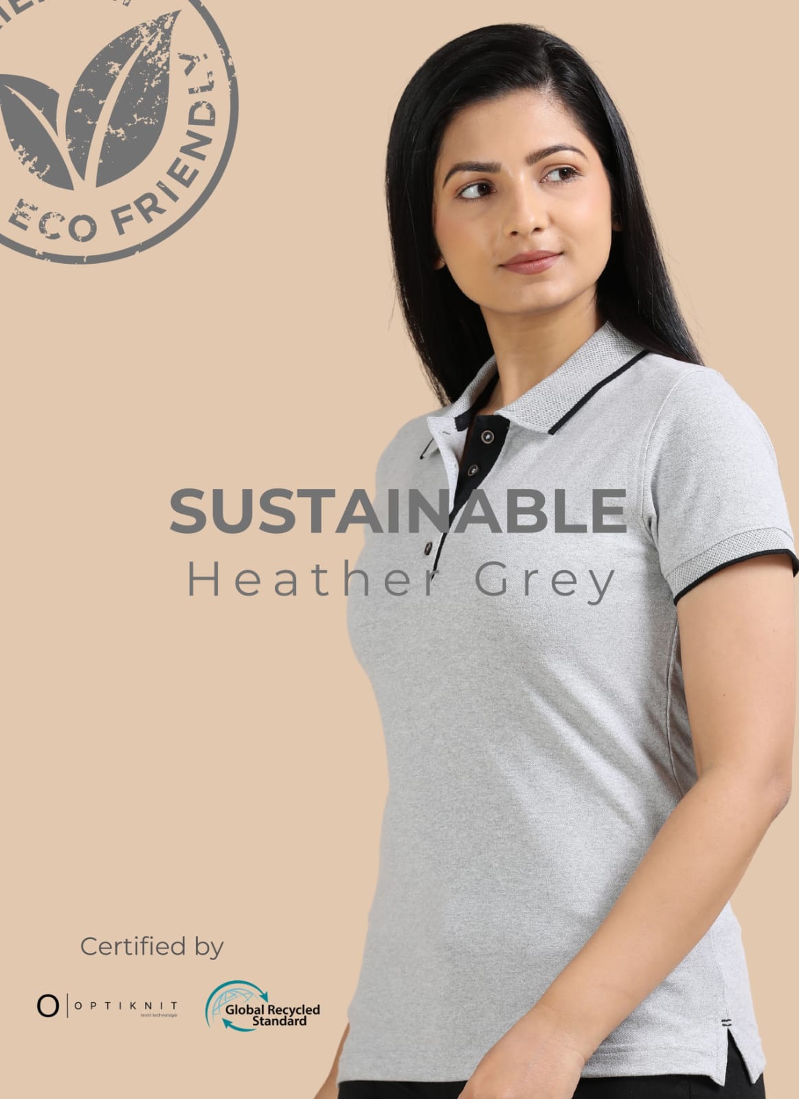 TDOM Women’s Heather Grey Jacquard Polo T-Shirt