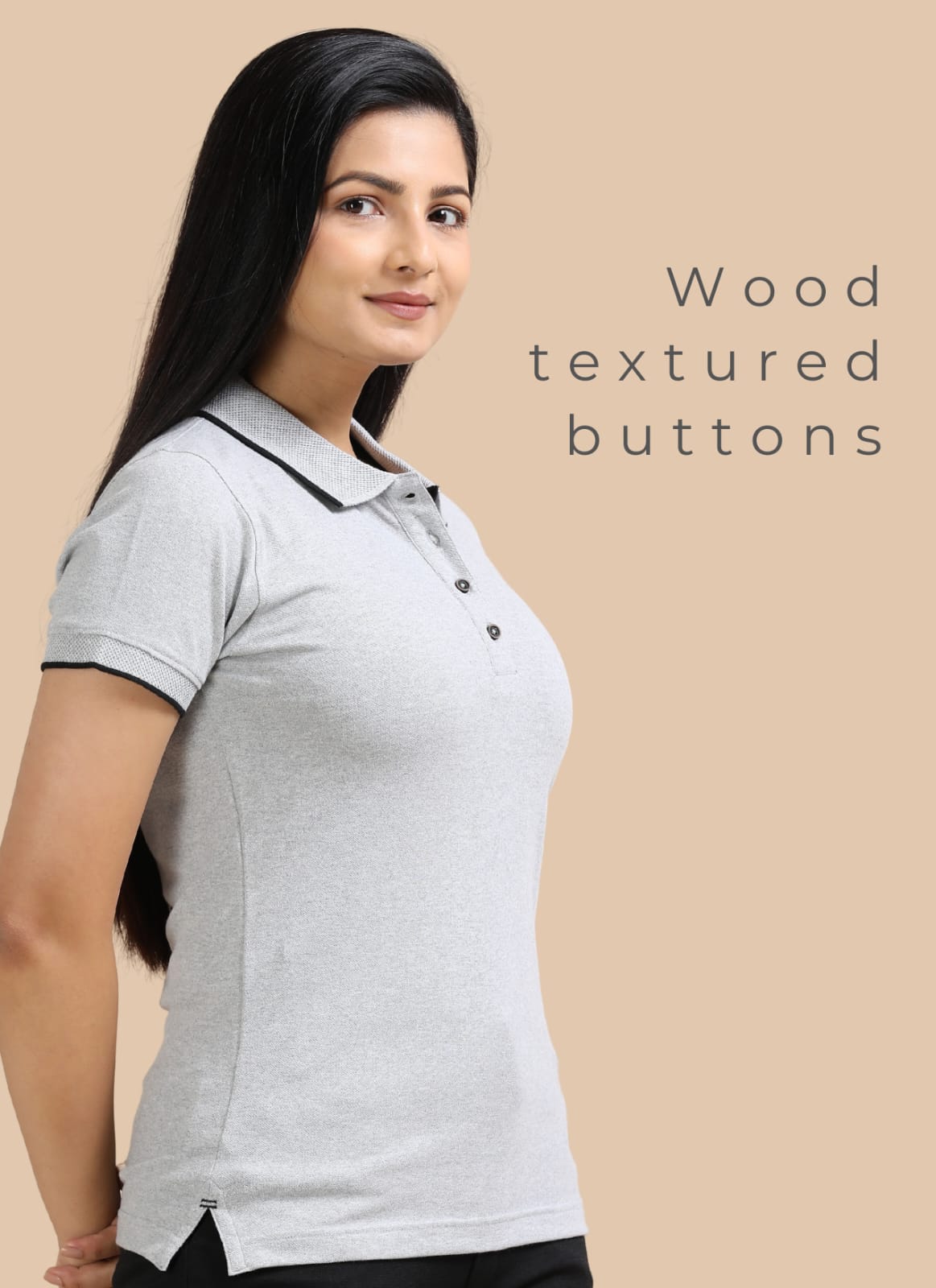 TDOM Women’s Heather Grey Jacquard Polo T-Shirt