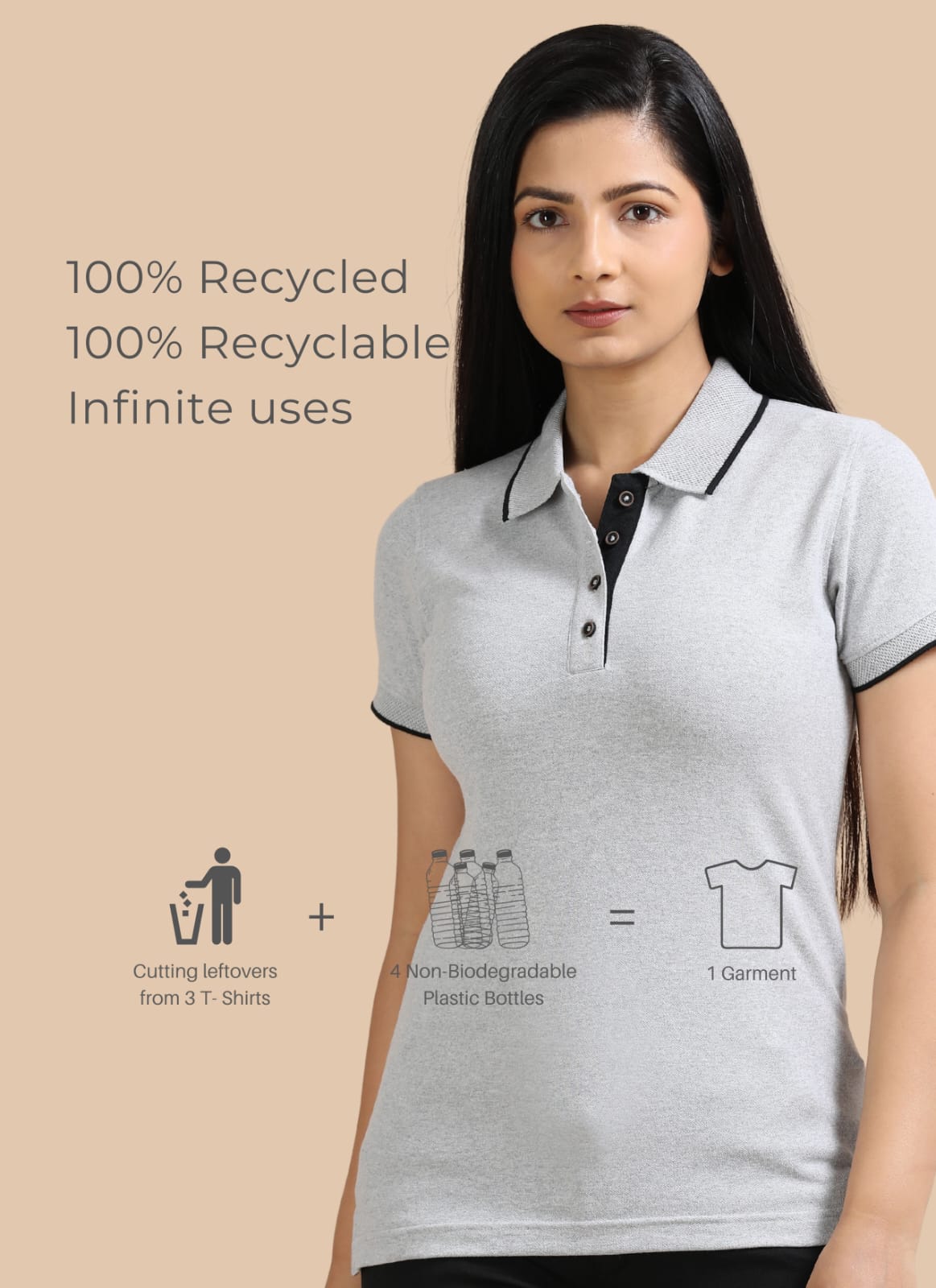 TDOM Women’s Heather Grey Jacquard Polo T-Shirt