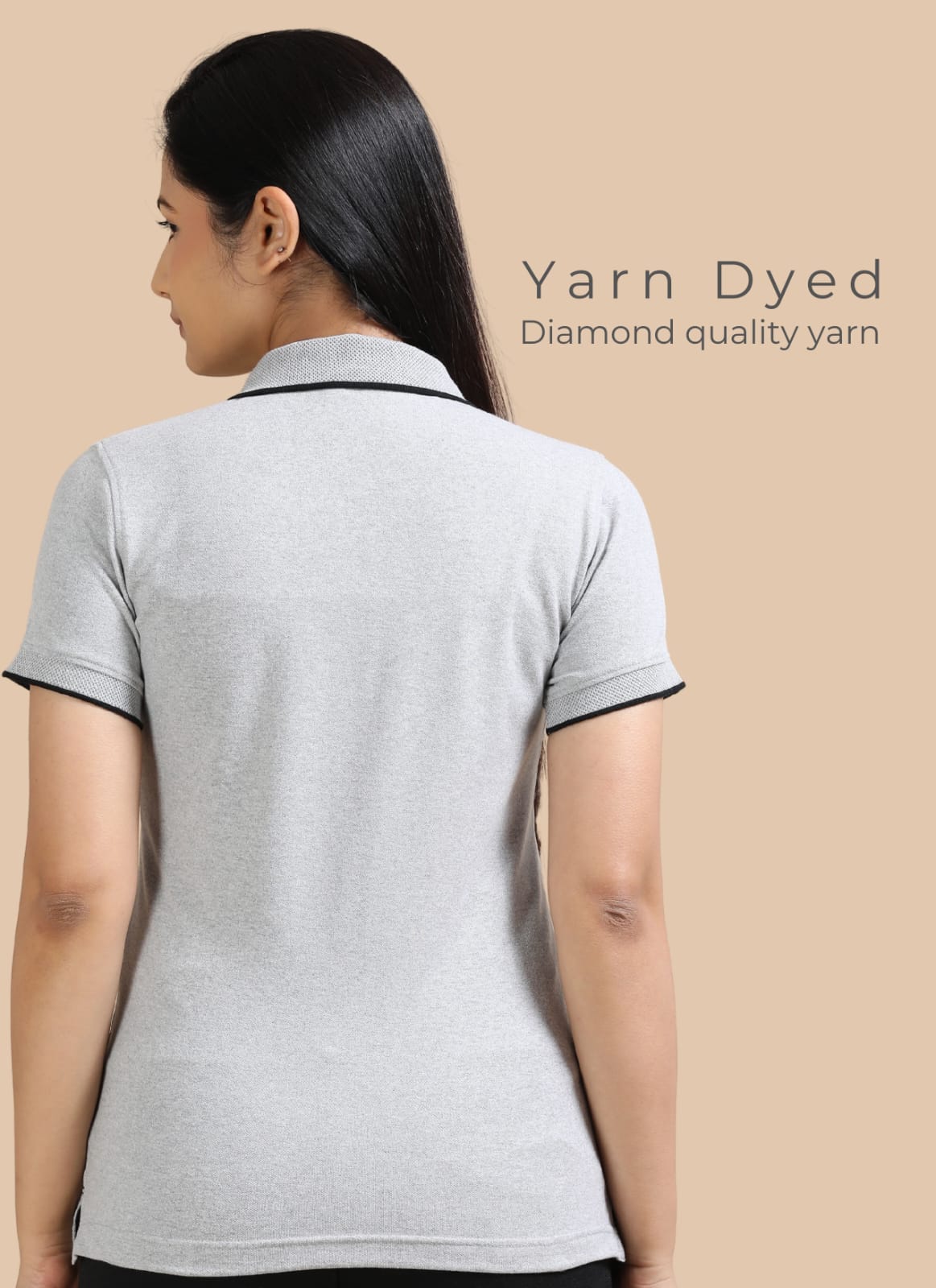 TDOM Women’s Heather Grey Jacquard Polo T-Shirt