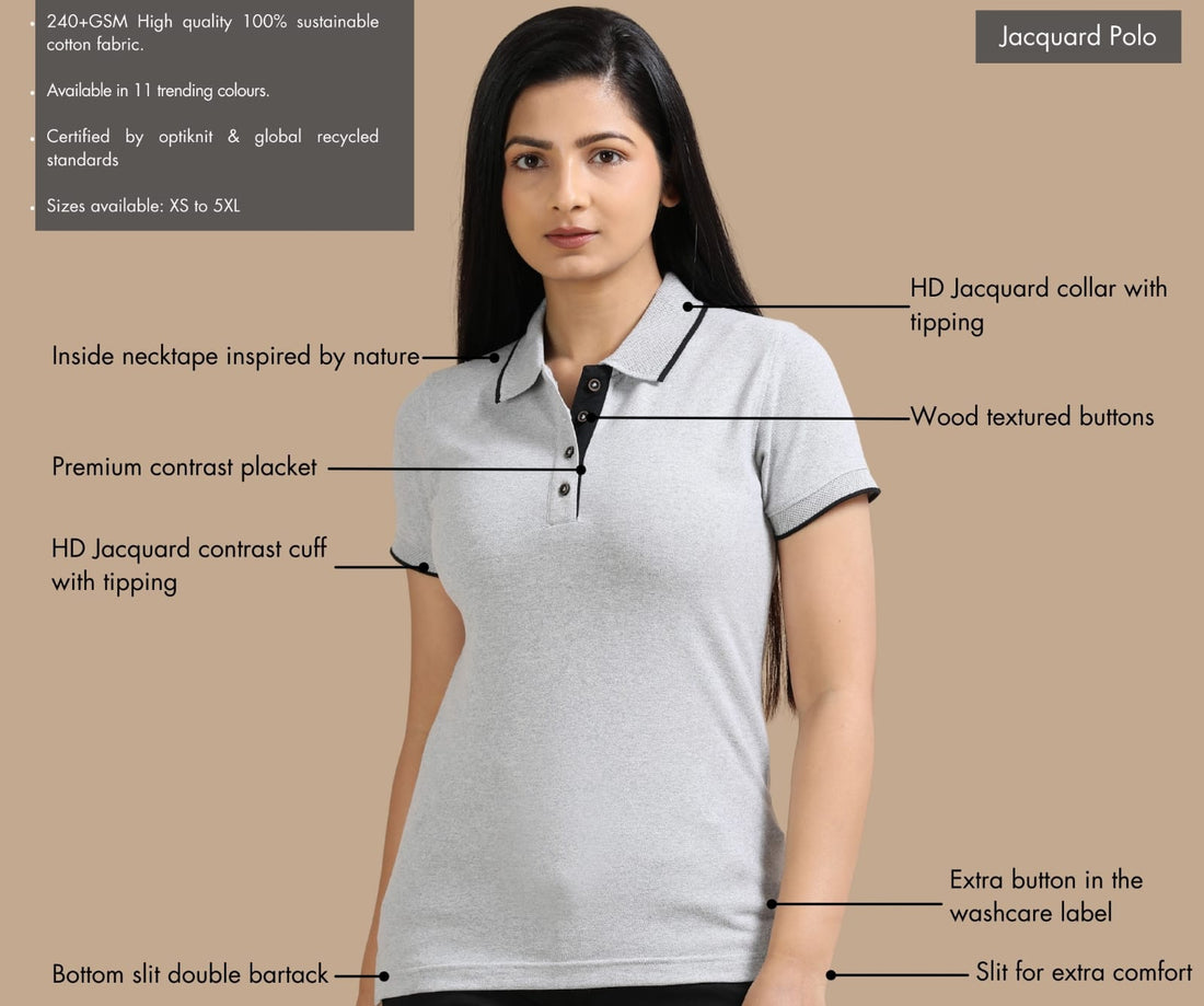 TDOM Women’s Heather Grey Jacquard Polo T-Shirt