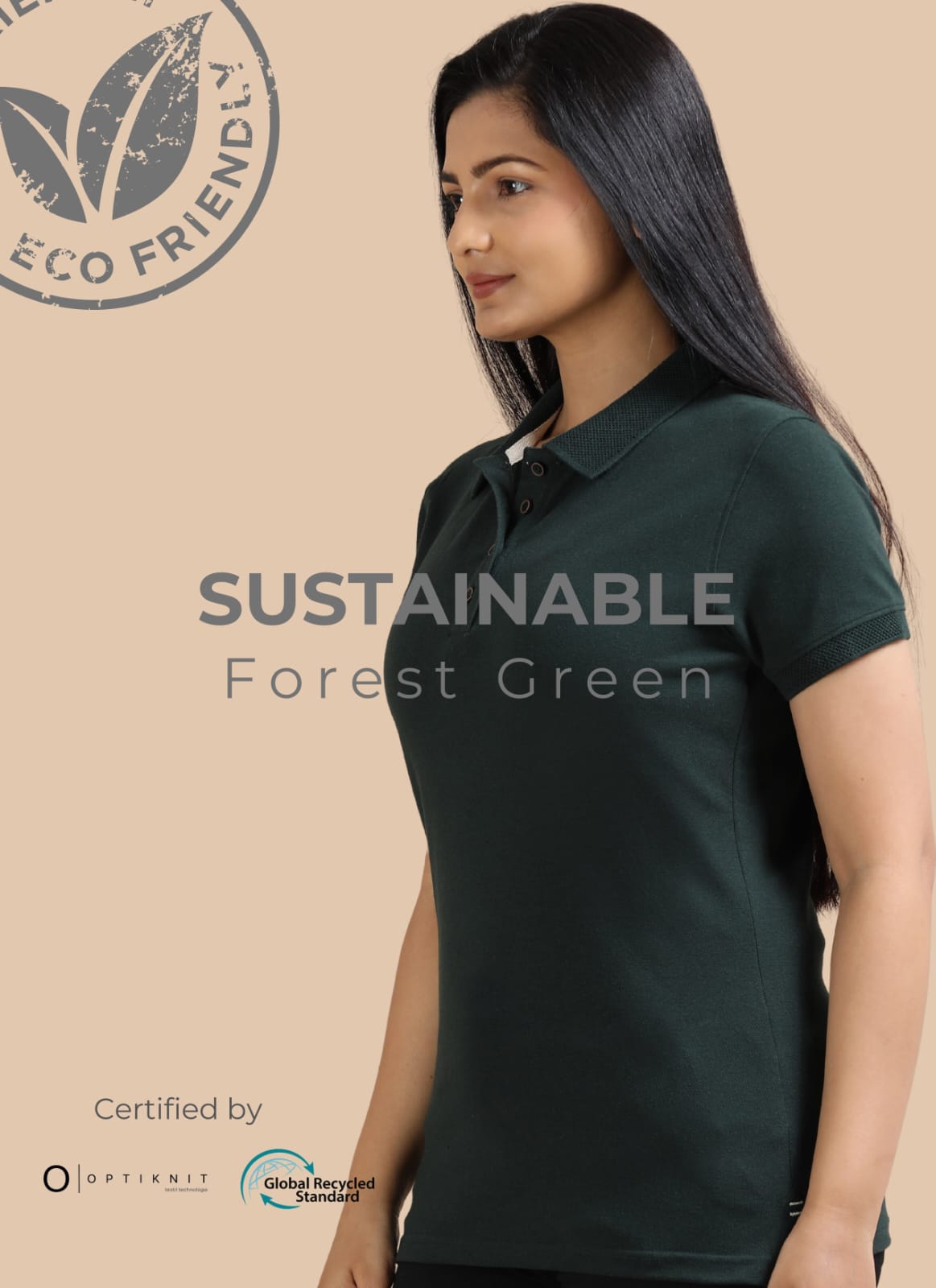 TDOM Women’s Forest Green Jacquard Polo T-Shirt