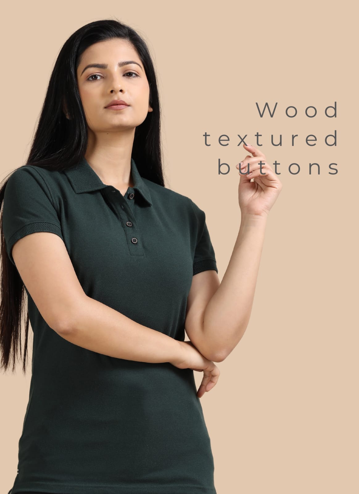 TDOM Women’s Forest Green Jacquard Polo T-Shirt