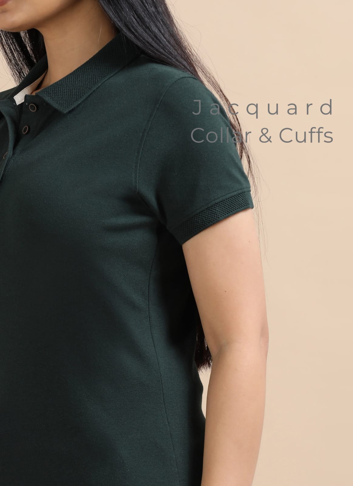 TDOM Women’s Forest Green Jacquard Polo T-Shirt