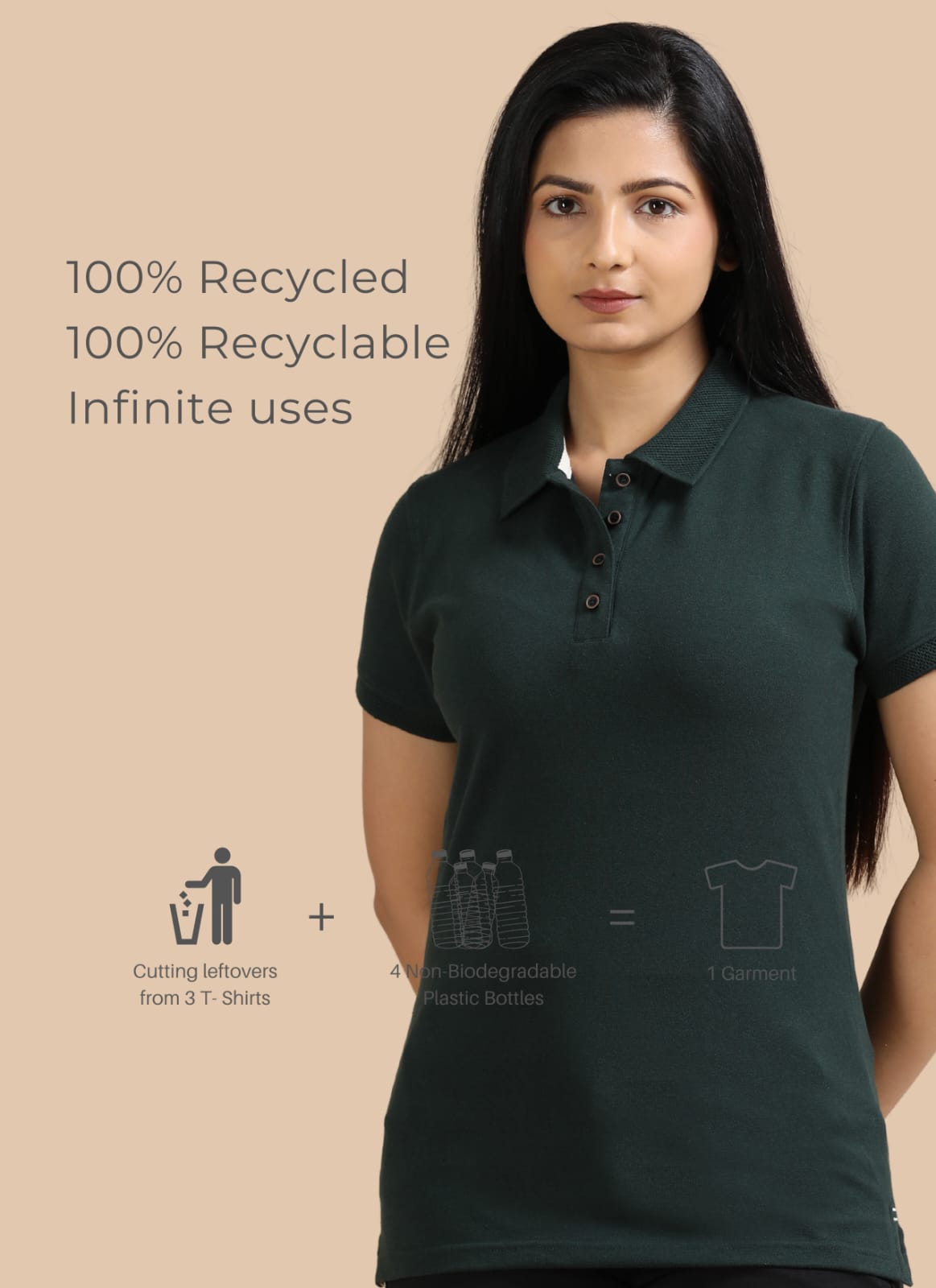 TDOM Women’s Forest Green Jacquard Polo T-Shirt