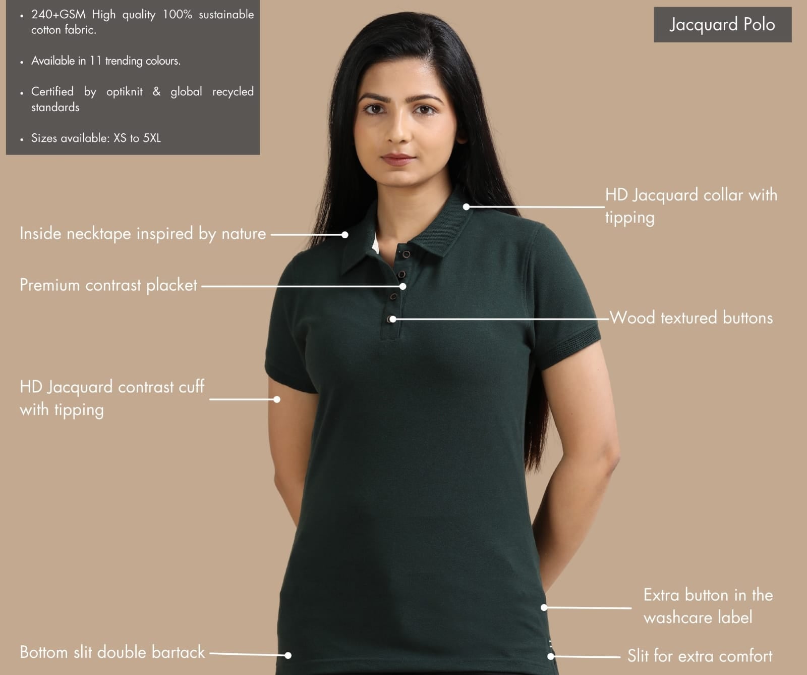 TDOM Women’s Forest Green Jacquard Polo T-Shirt