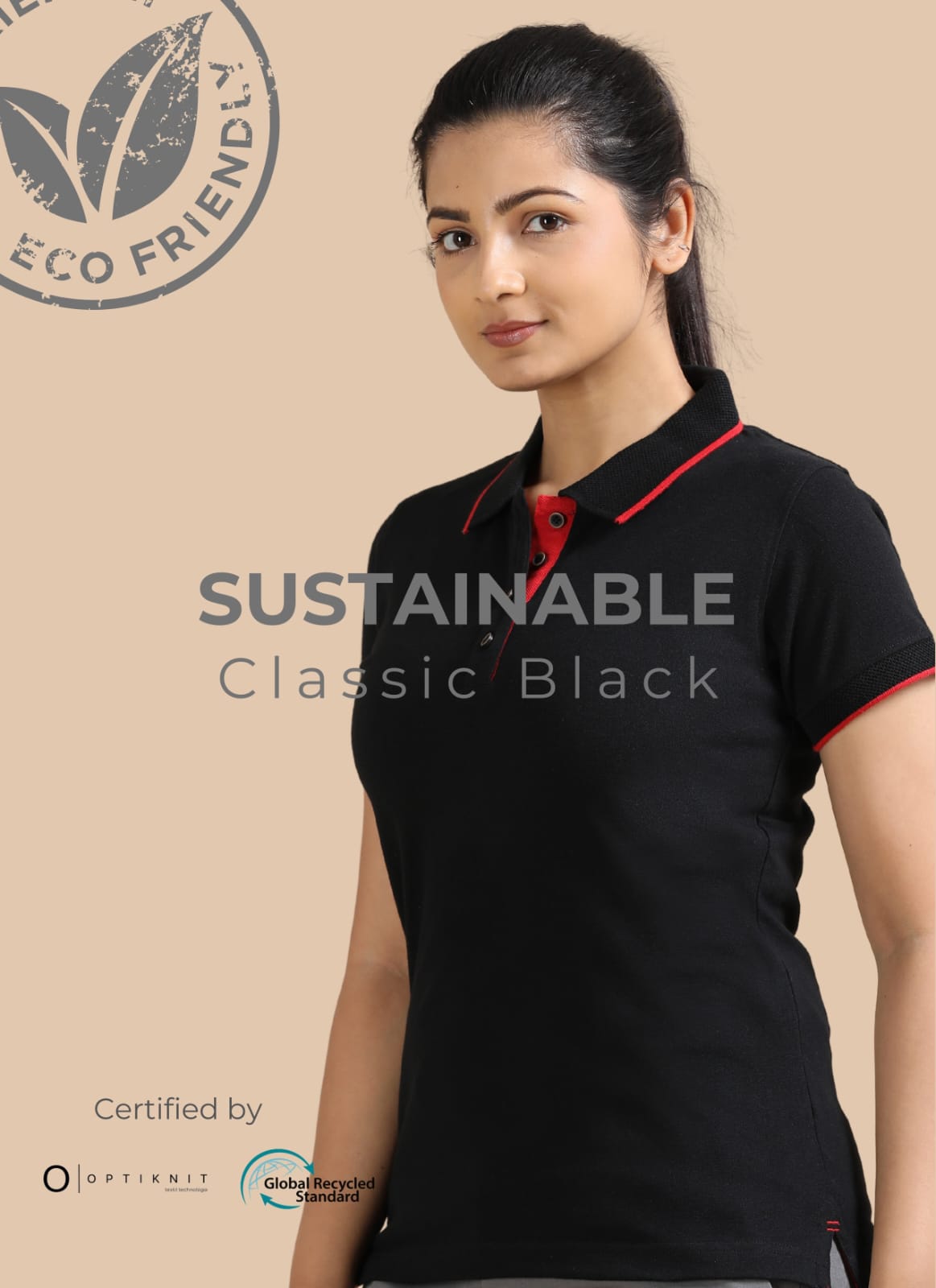 TDOM Women’s Classic Black - 2 Jacquard Polo T-Shirt