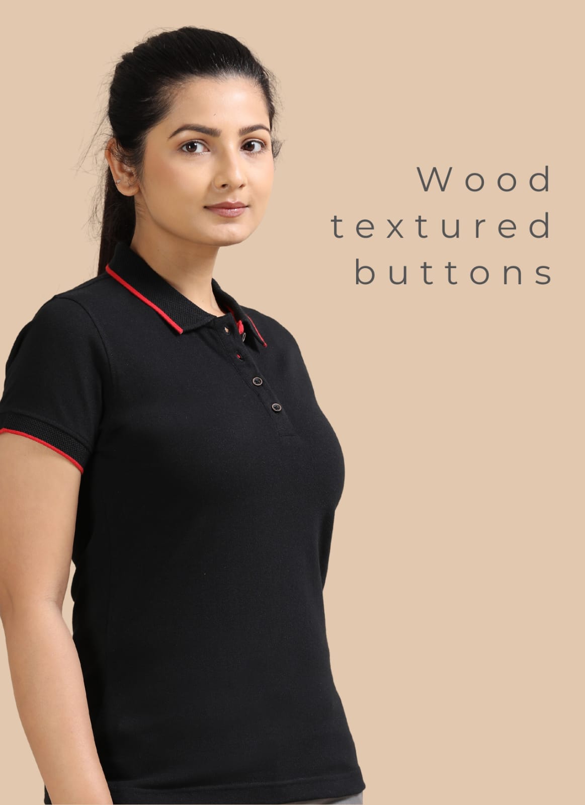 TDOM Women’s Classic Black - 2 Jacquard Polo T-Shirt