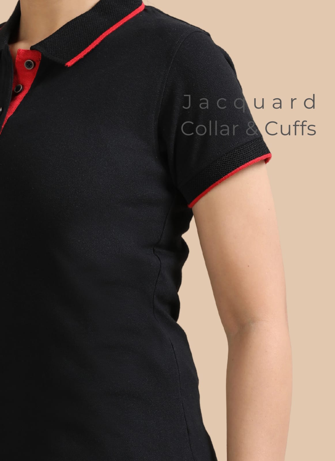 TDOM Women’s Classic Black - 2 Jacquard Polo T-Shirt