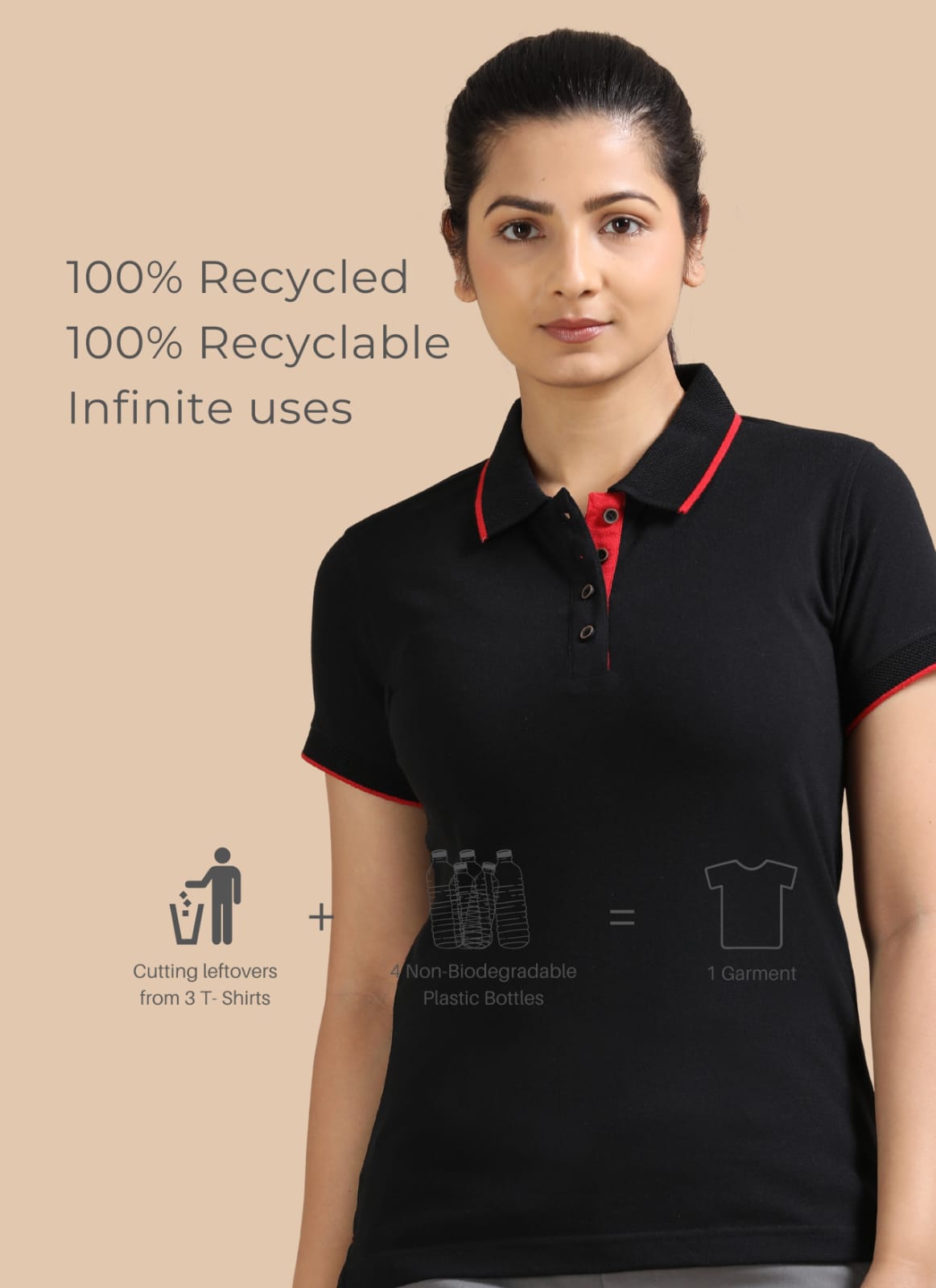 TDOM Women’s Classic Black - 2 Jacquard Polo T-Shirt