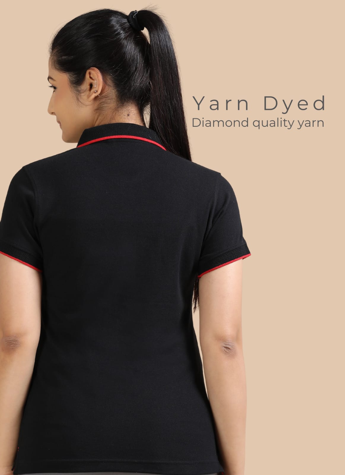 TDOM Women’s Classic Black - 2 Jacquard Polo T-Shirt