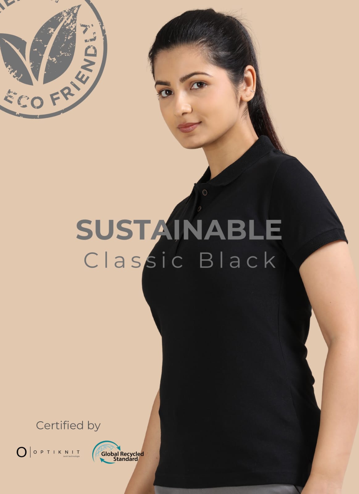 TDOM Women’s Classic Black Jacquard Polo T-Shirt