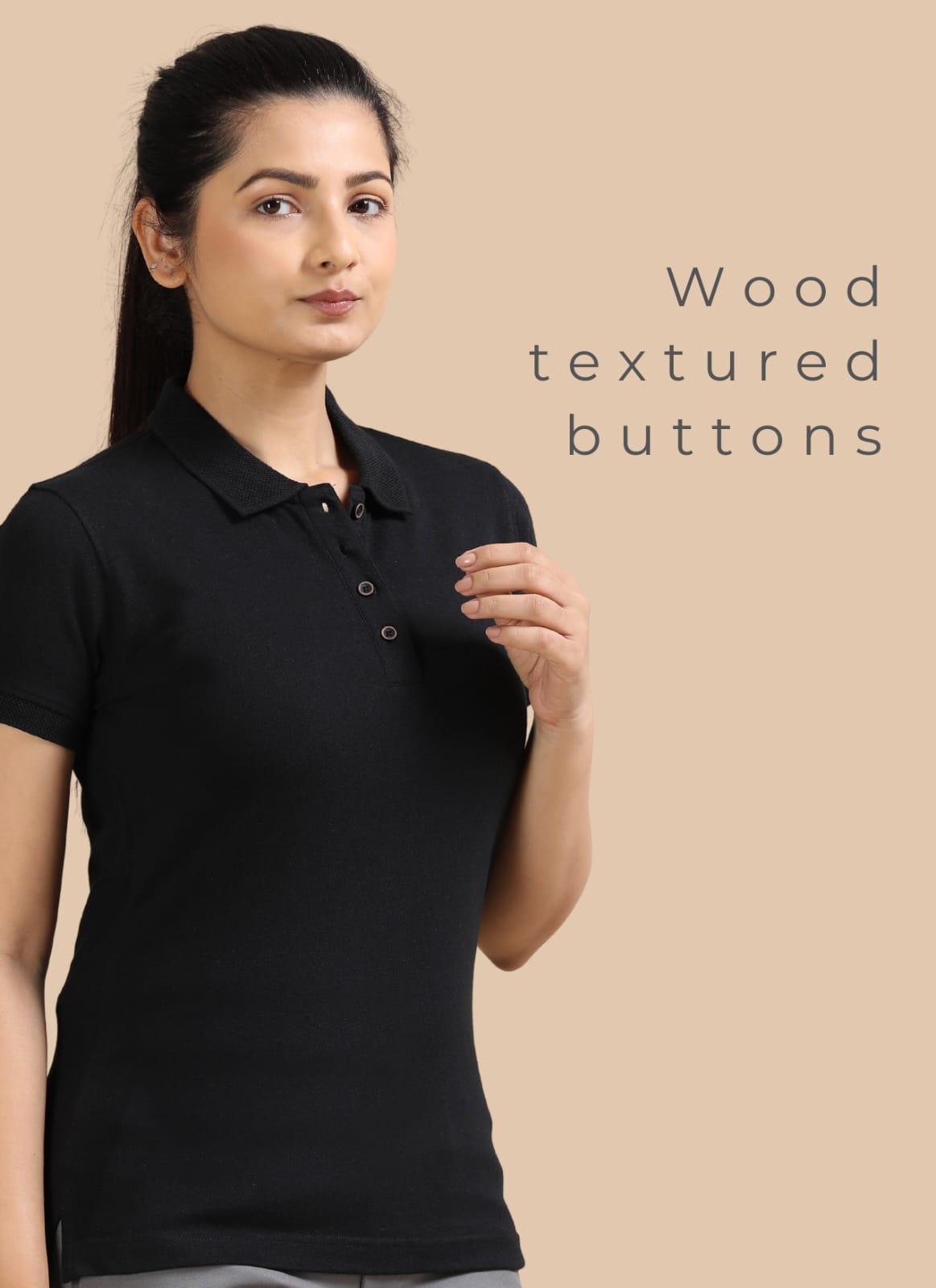TDOM Women’s Classic Black Jacquard Polo T-Shirt