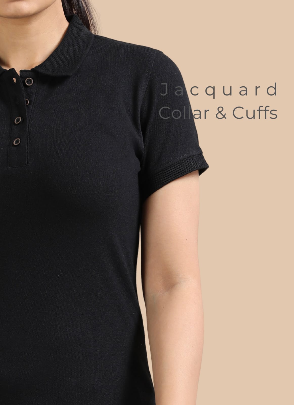 TDOM Women’s Classic Black Jacquard Polo T-Shirt