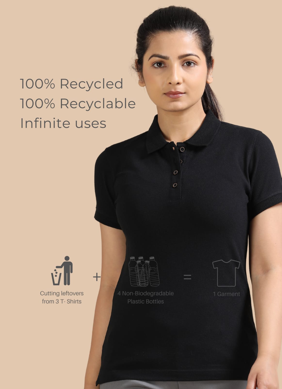 TDOM Women’s Classic Black Jacquard Polo T-Shirt