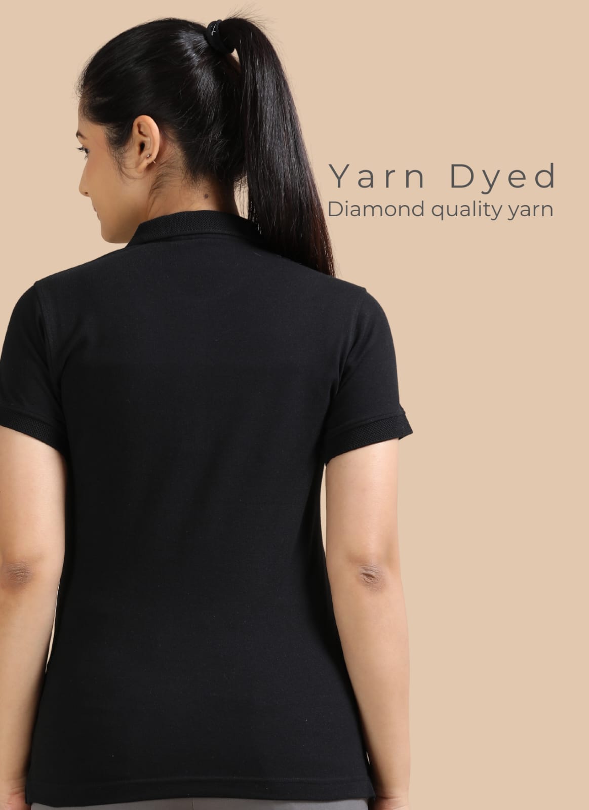TDOM Women’s Classic Black Jacquard Polo T-Shirt