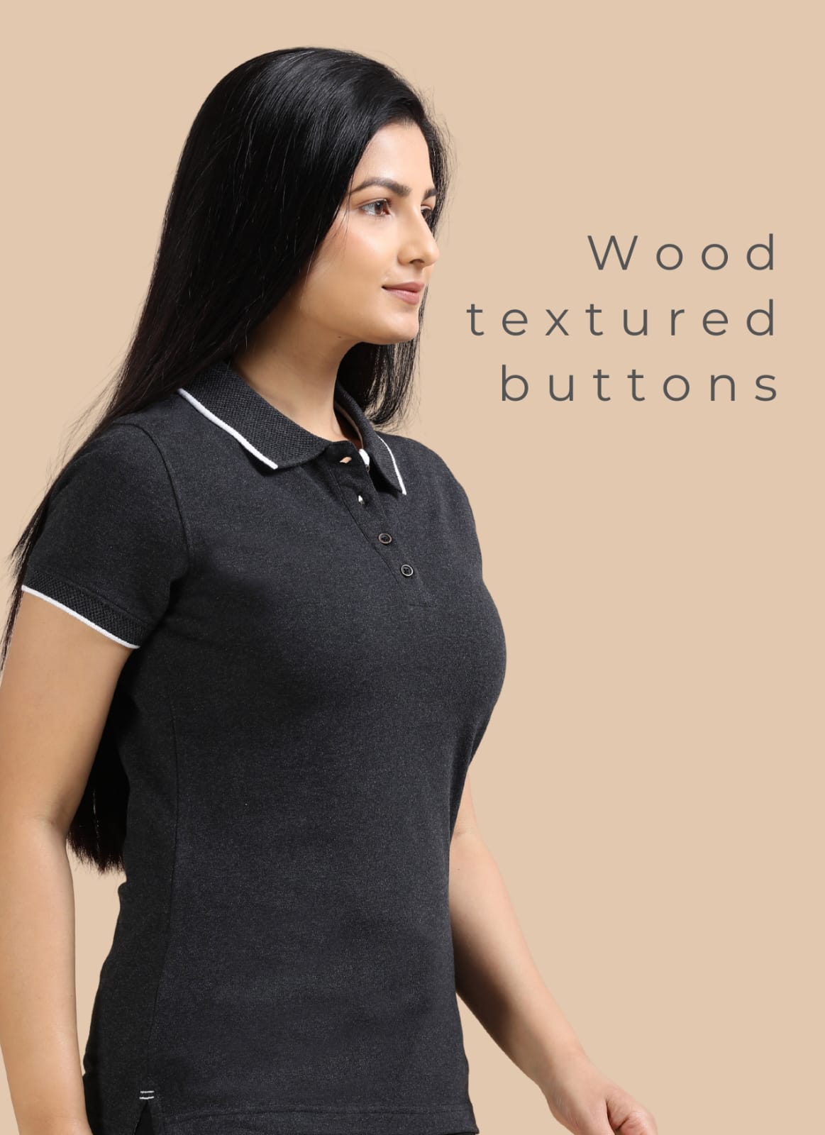 TDOM Women’s Charcoal melange Jacquard Polo T-Shirt